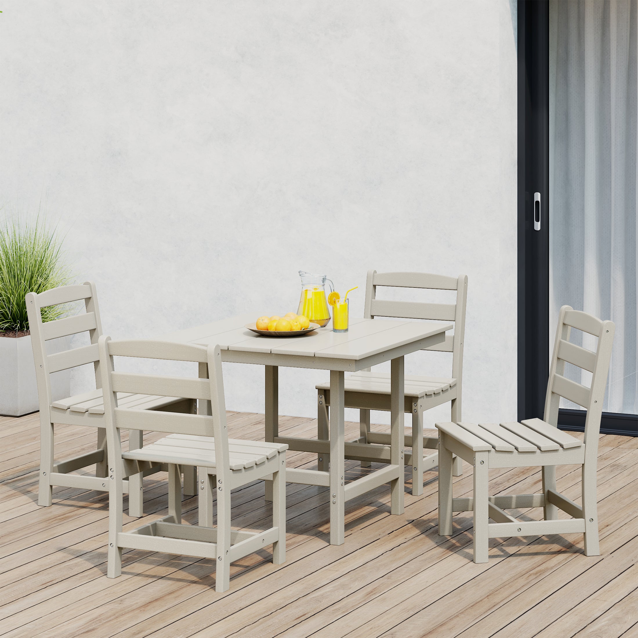 Palms 5-Piece HDPE Outdoor Square Patio Dining Table Set with Armless Side Chairs