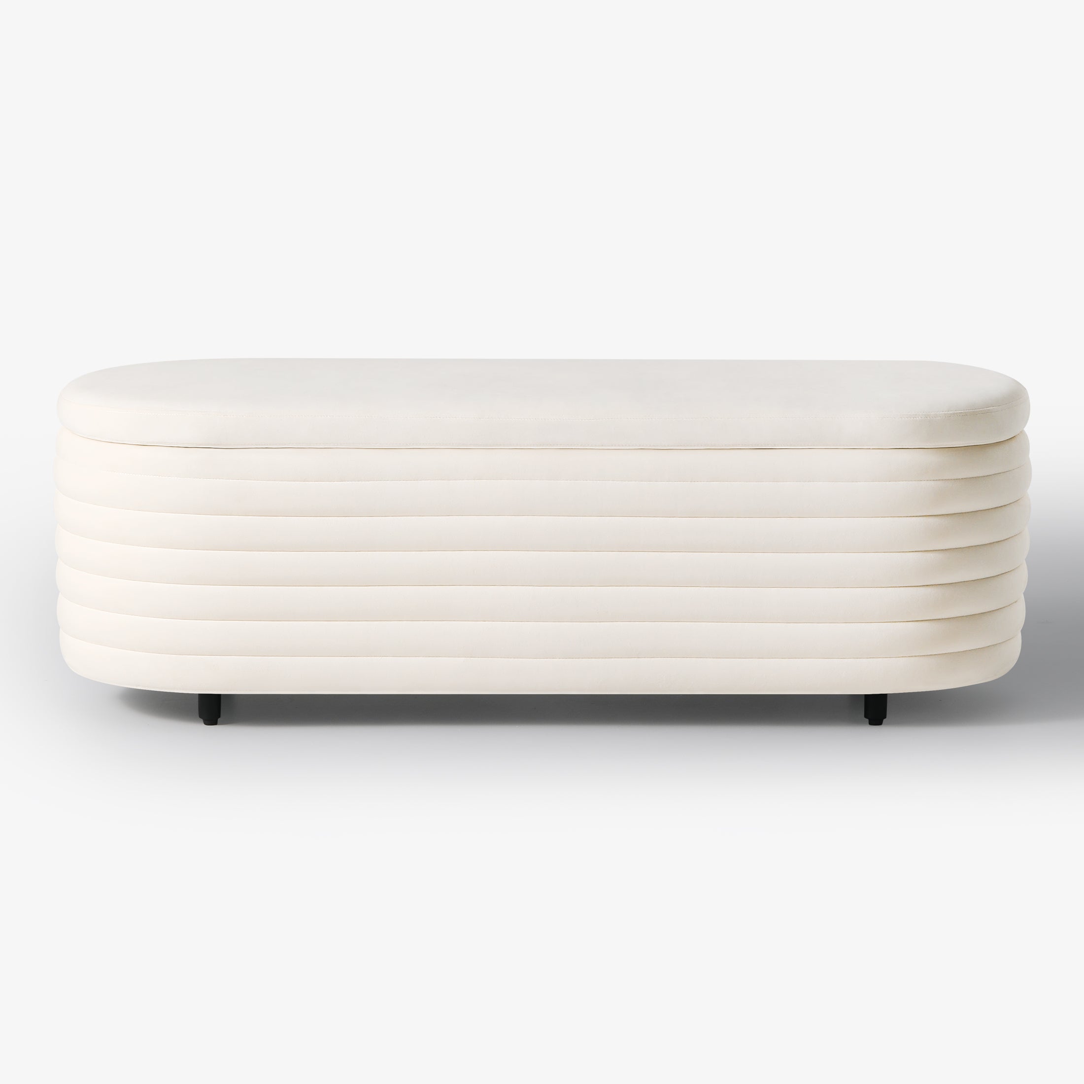 Alaia 54" Wide Mid-Century Modern Upholstered Velvet Tufted Oval Storage Ottoman Bench