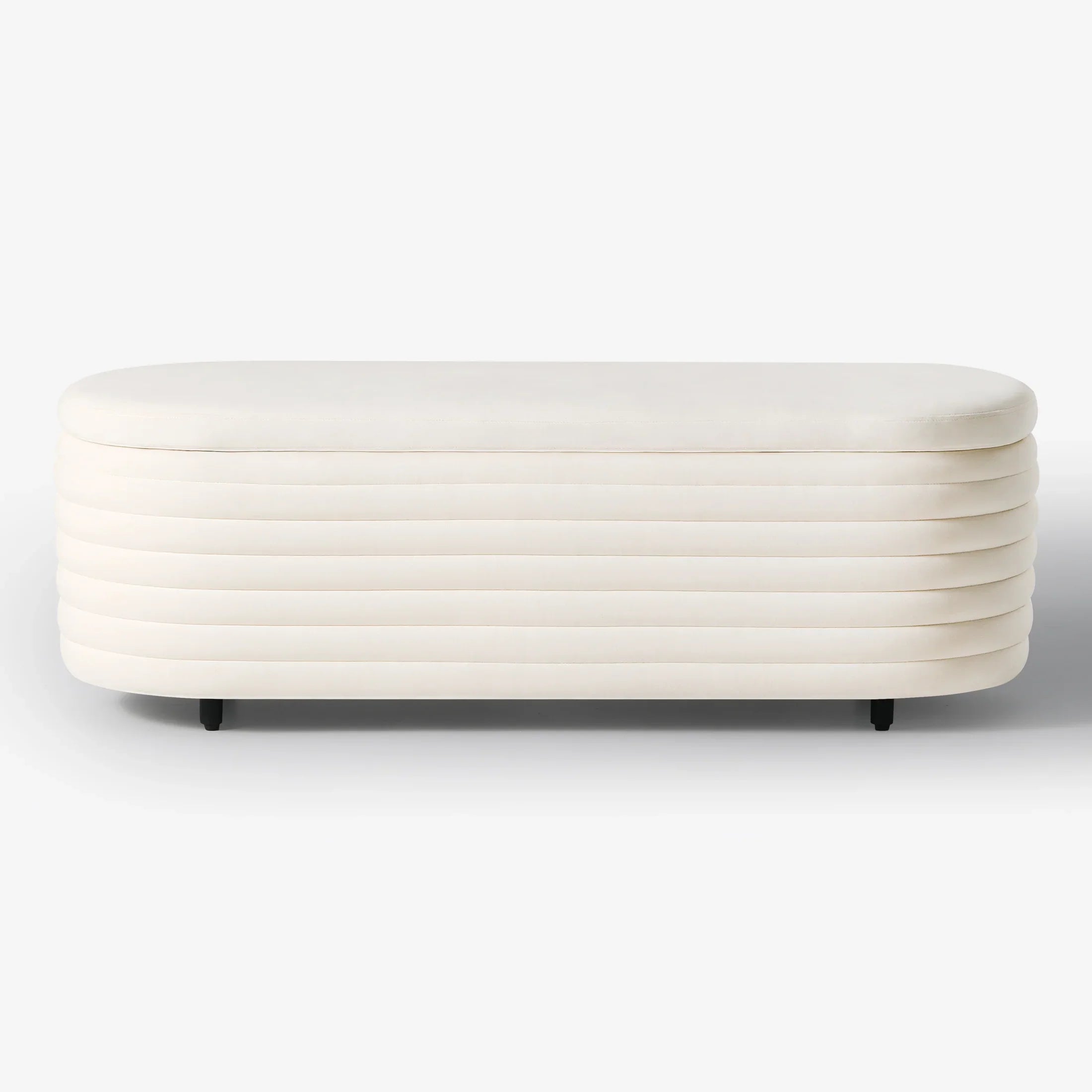 Alaia 54" Wide Mid-Century Modern Upholstered Velvet Tufted Oval Storage Ottoman Bench