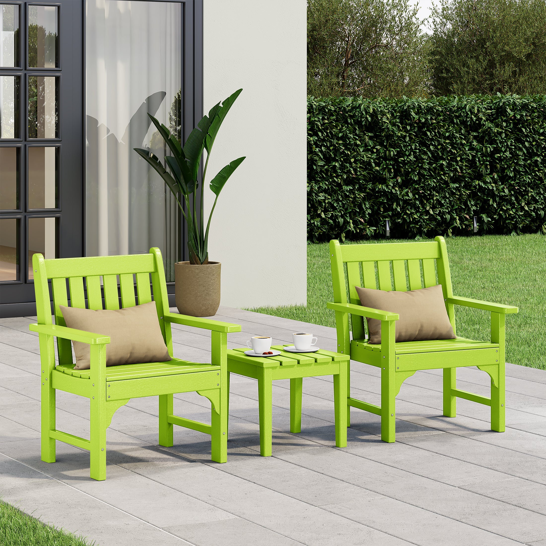 Paradise Outdoor Patio 3-Piece HDPE Adirondack Garden Chairs with Square Adirondack Side Table Set