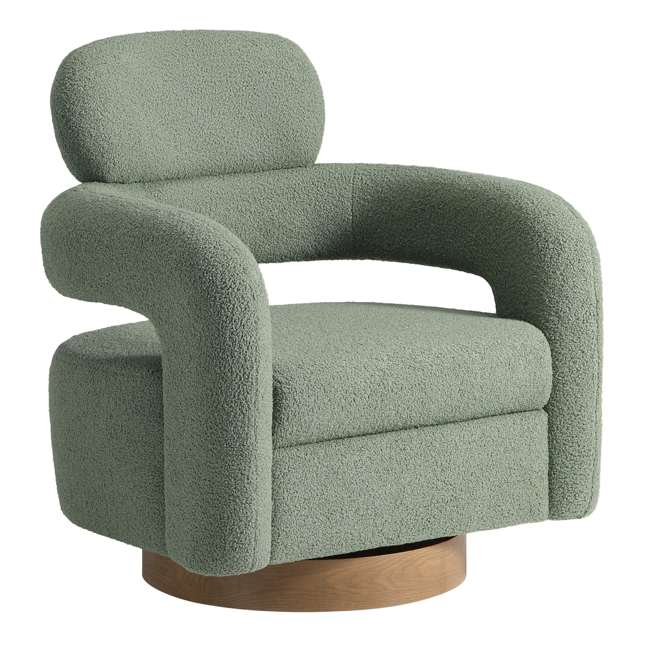 Celine Mid-Century Modern Sherpa Swivel Barrel Accent Chair With Storage Ottoman