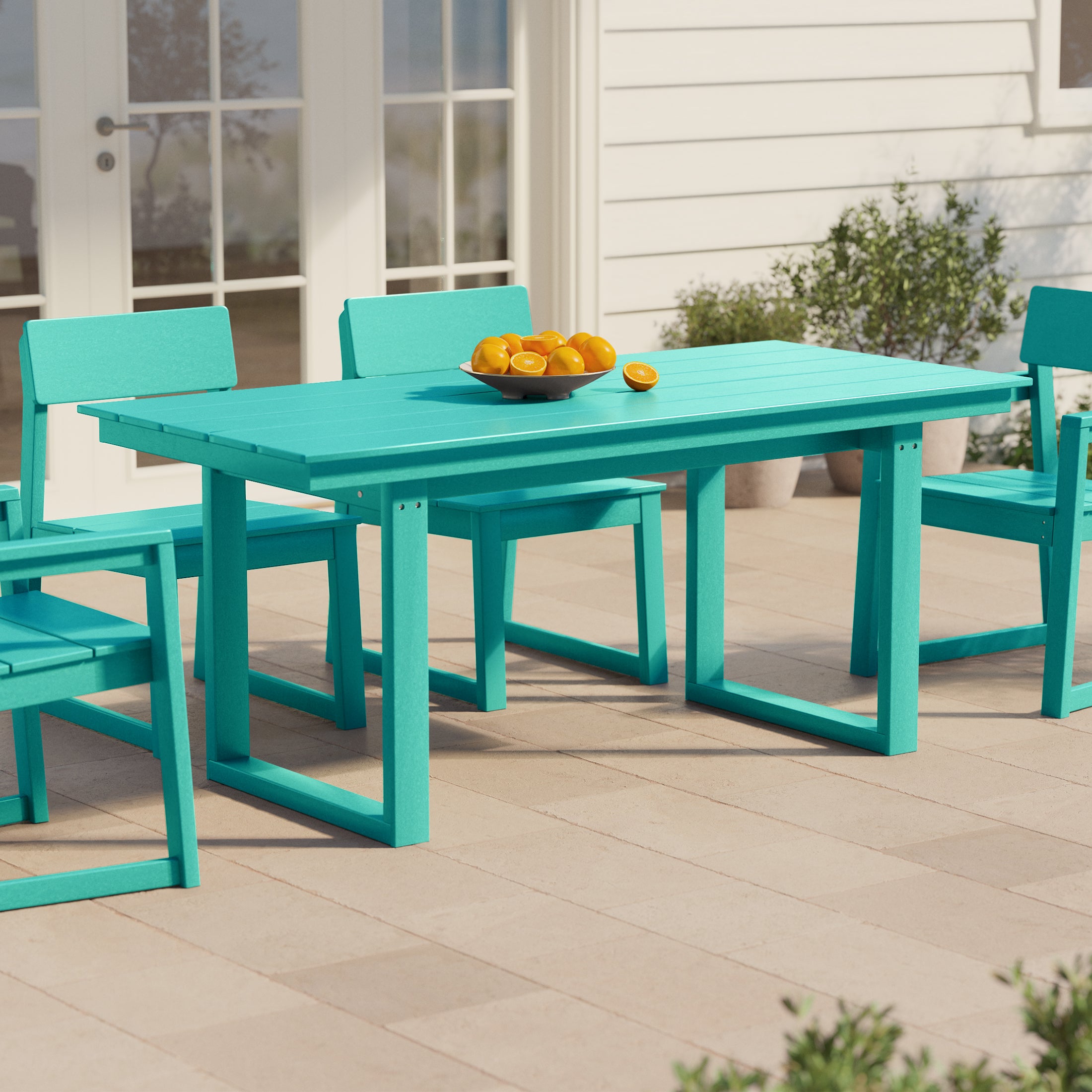 Cambria 68" Outdoor HDPE Modern Rectangular Patio Dining Table With Umbrella Hole