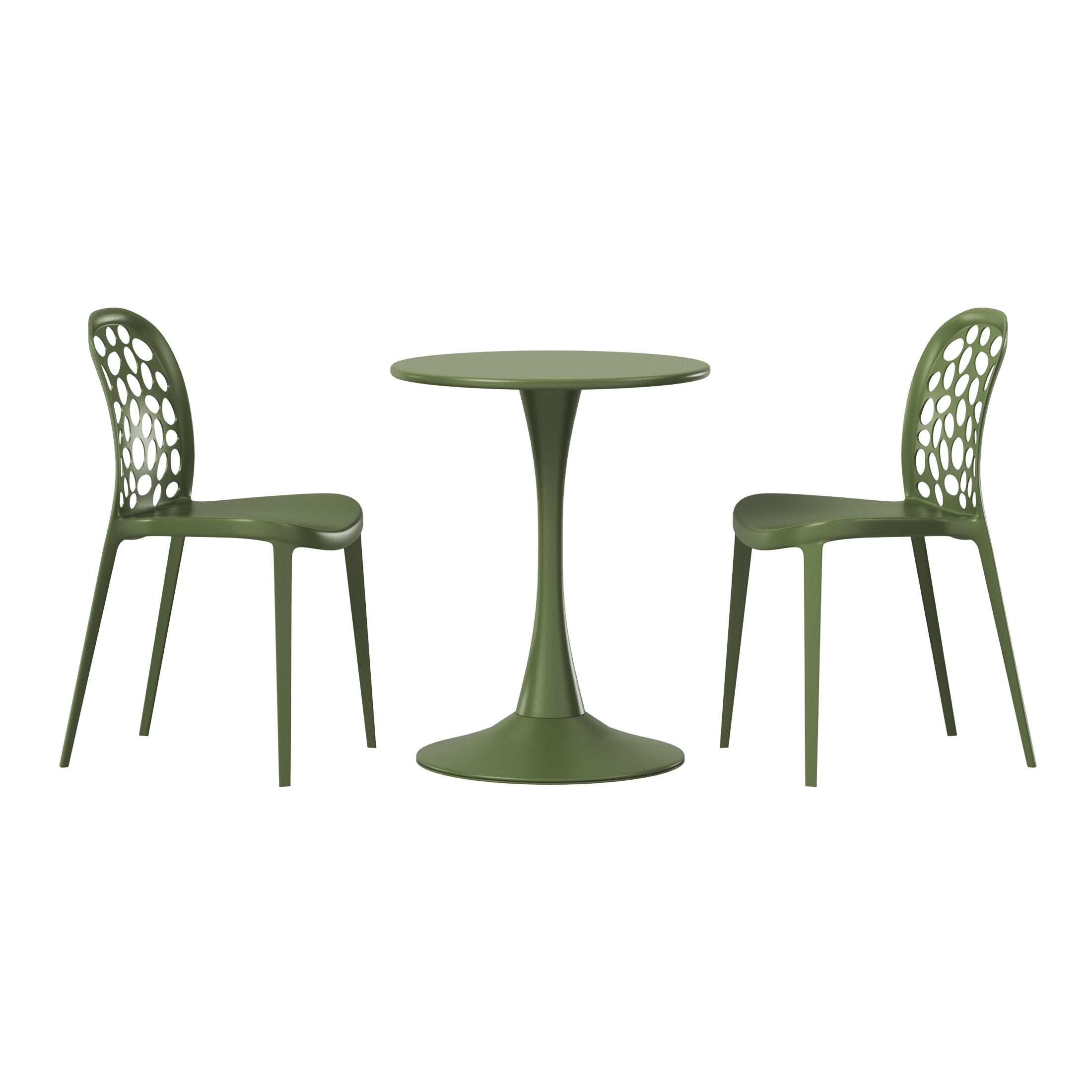 Sunshine 3-Piece Outdoor Indoor Metal Patio Dining Table Set With Stackable Polypropylene Patio Side Chairs