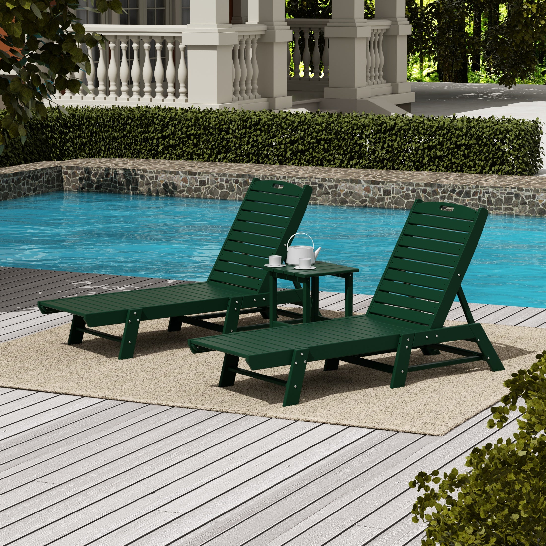 Paradise Poly Reclining Outdoor Patio Chaise Lounge Chair with Side Table Set