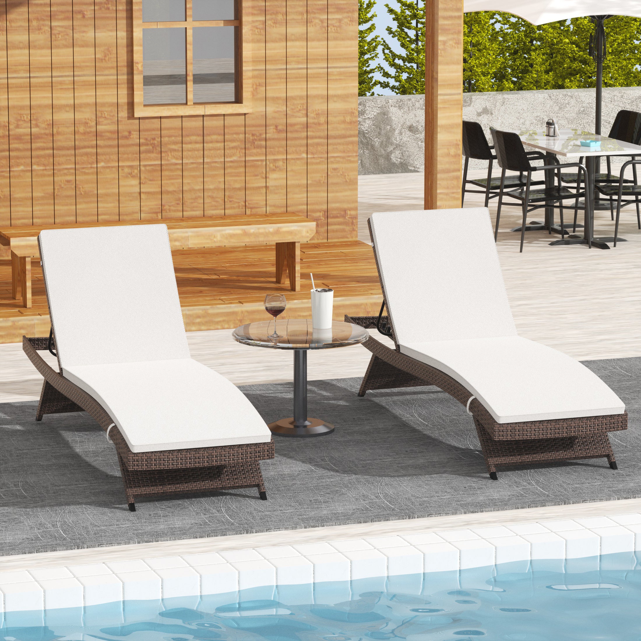 Bahama Brown Rattan Wicker Outdoor Patio Chaise Lounge with Cushion (Set of 2)