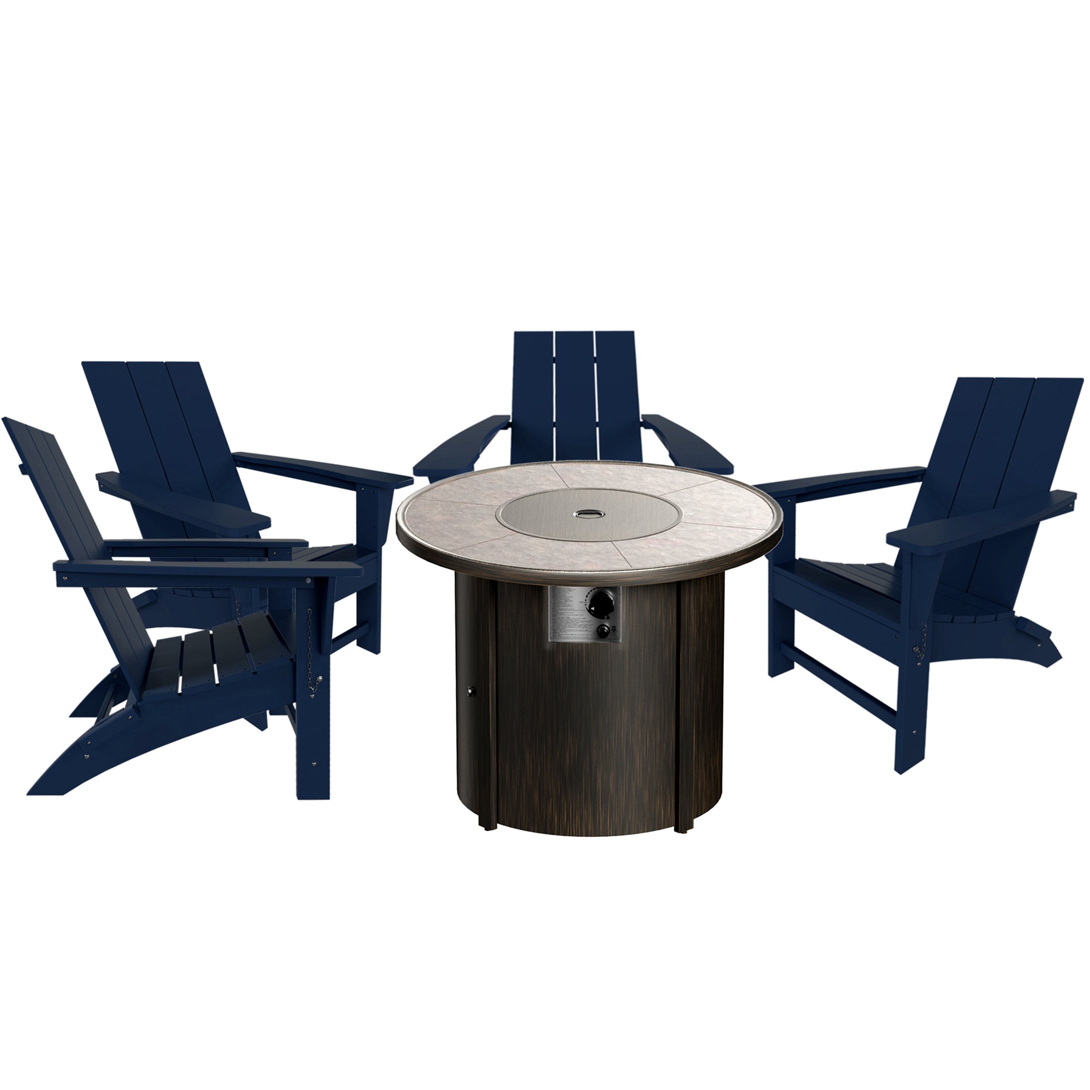 Palms Modern Folding Poly Adirondack Chair With Round Fire Pit Table