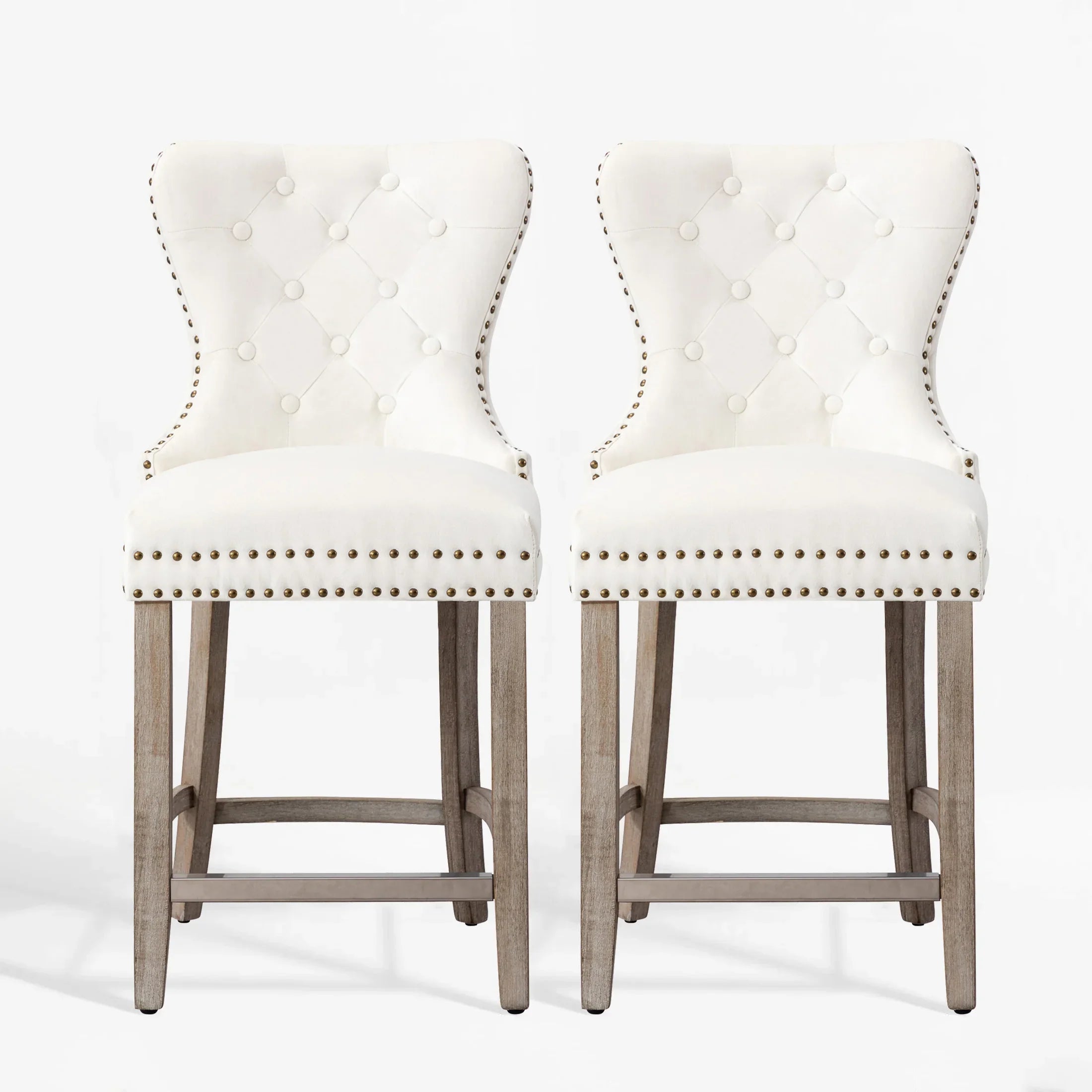 Hank 24" Tufted Velvet Counter Stool (Set of 2), Antique Gray