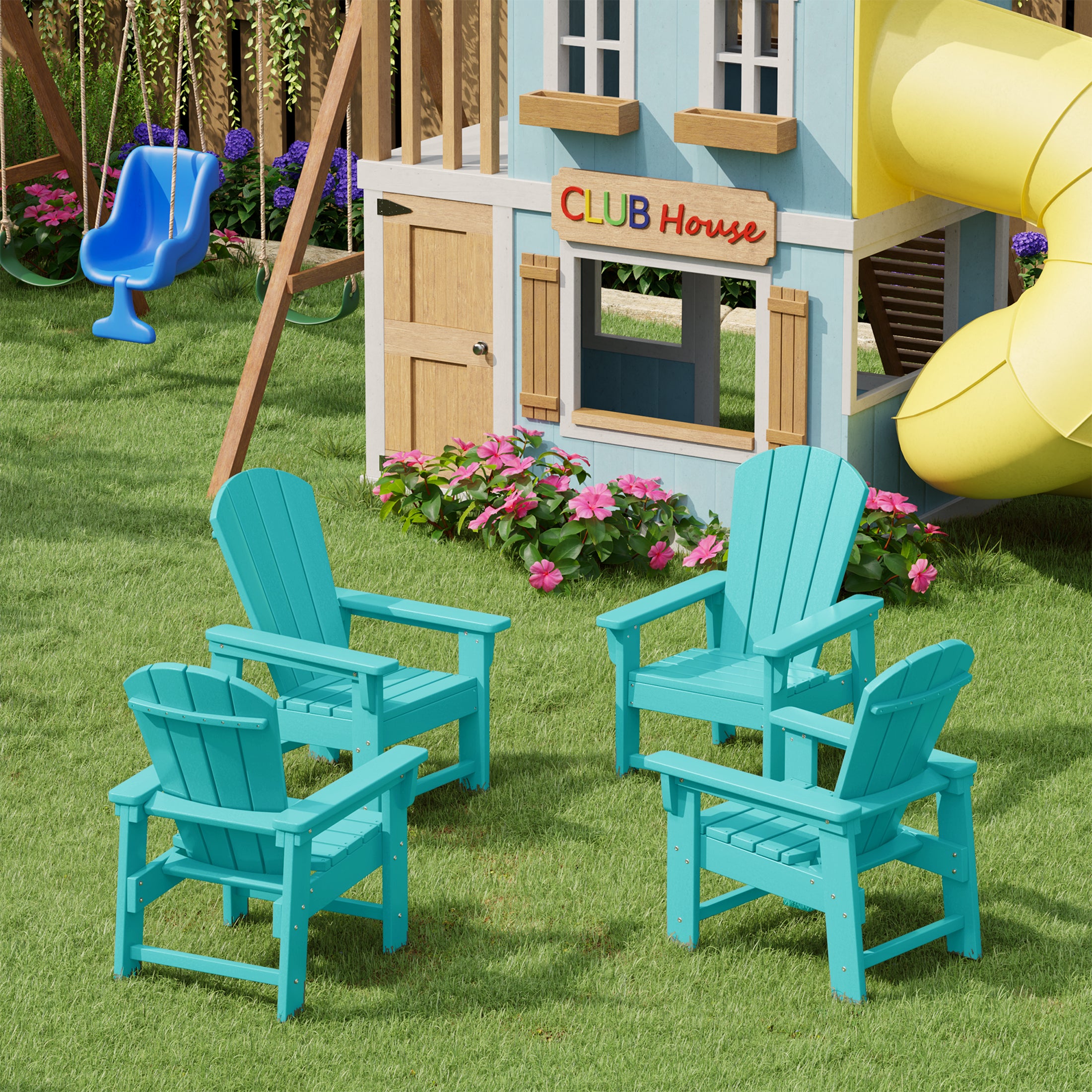 Paradise Kids Outdoor Adirondack Plastic Patio Chair (Set of 4)
