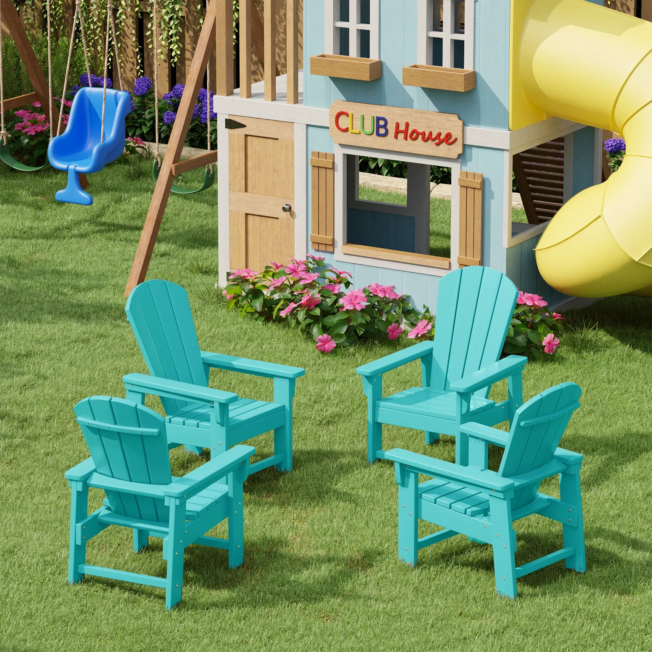 Paradise Kids Outdoor Adirondack Plastic Patio Chair (Set of 4)