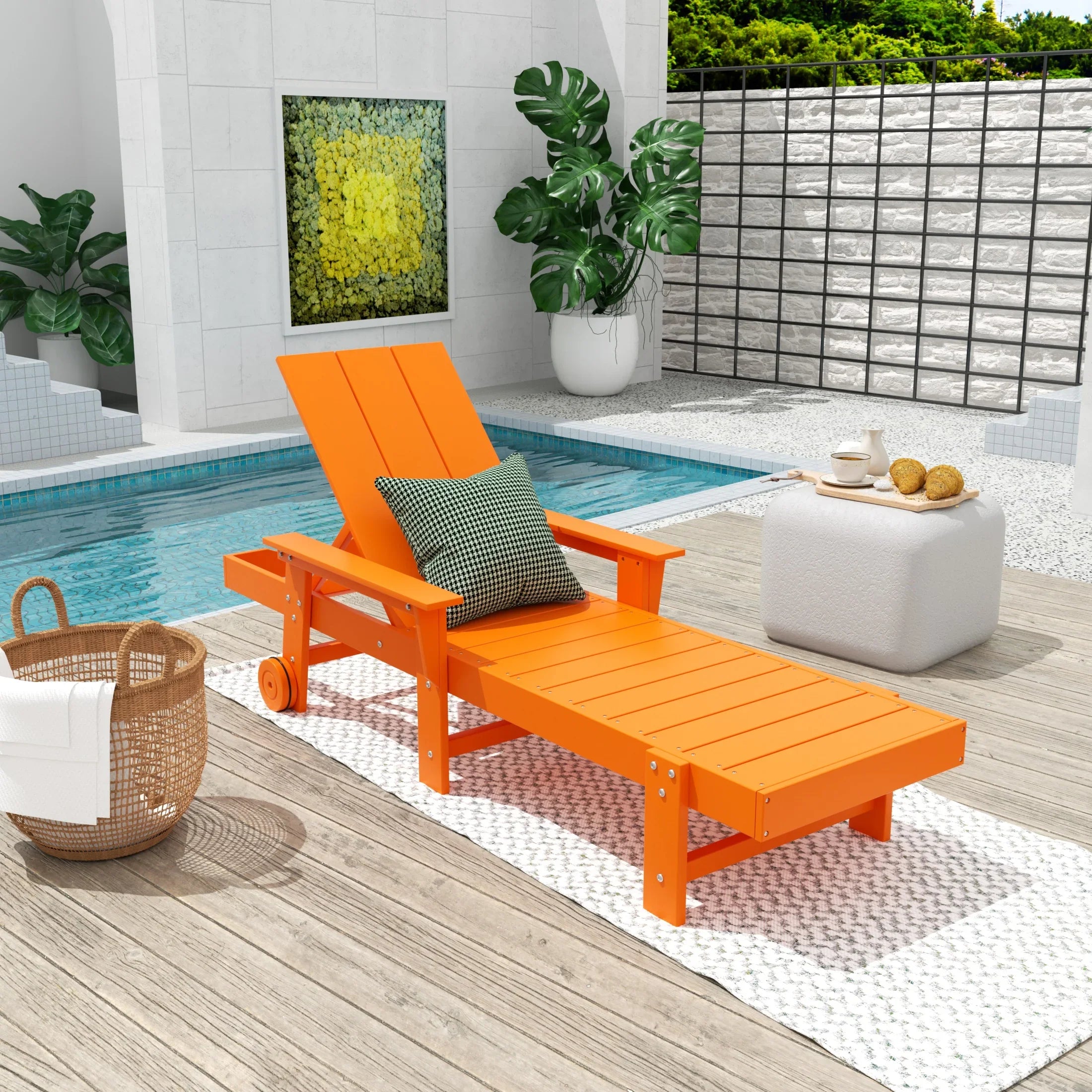 Palms Modern Reclining Chaise Lounge With Arms & Wheels