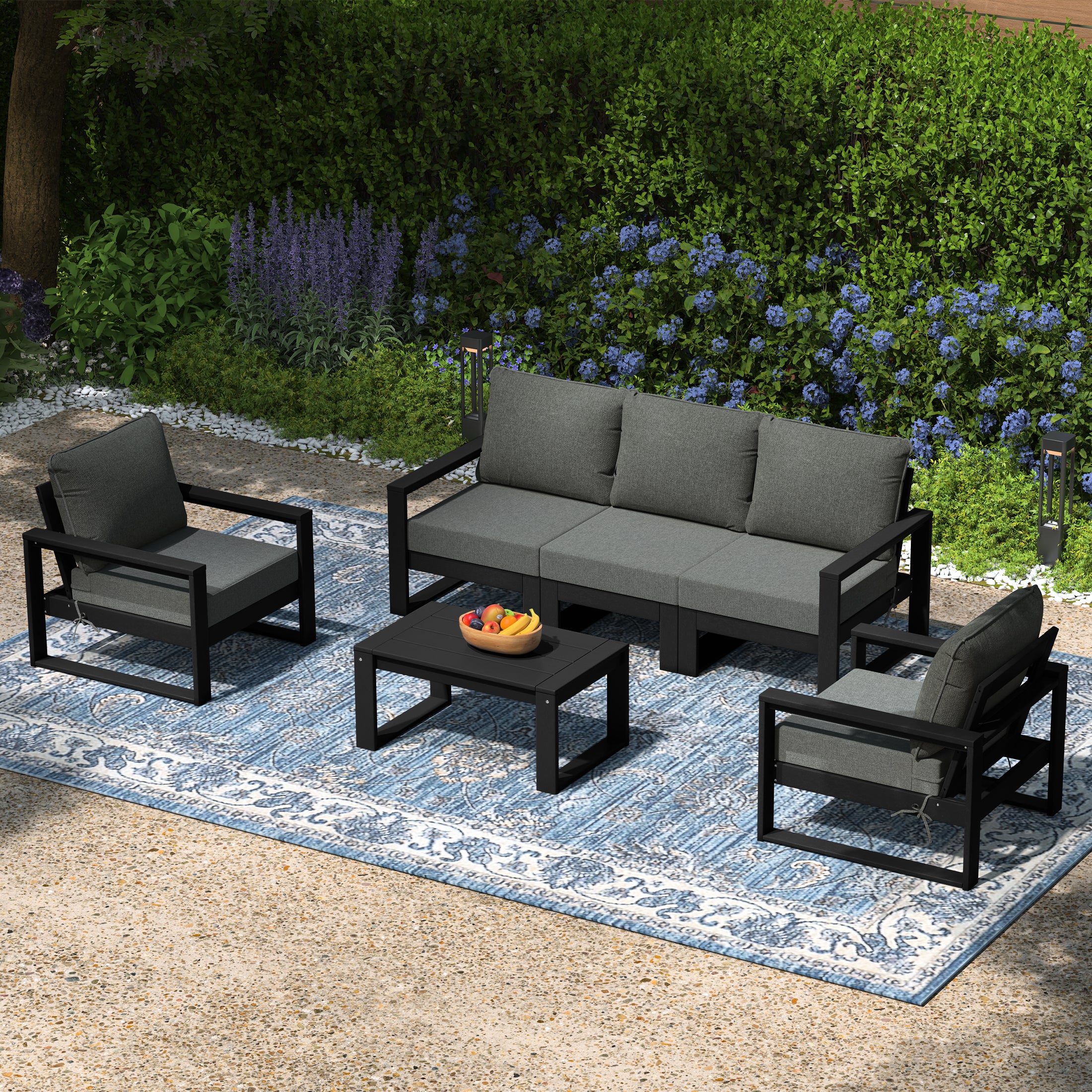 Rockaway 6-Piece Modern HDPE Outdoor Patio Furniture Sofa Conversation Set with Coffee Table