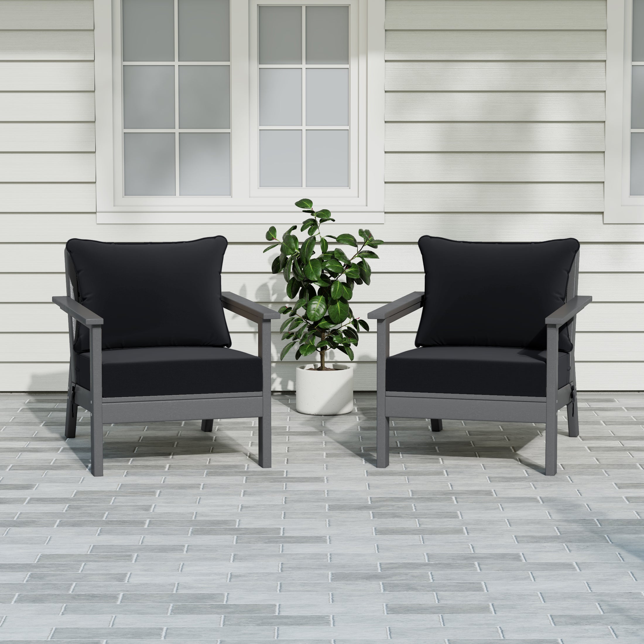 Portsmouth Outdoor Modern HDPE Patio Club Chairs with Deep Seat Cushions (Set of 2)
