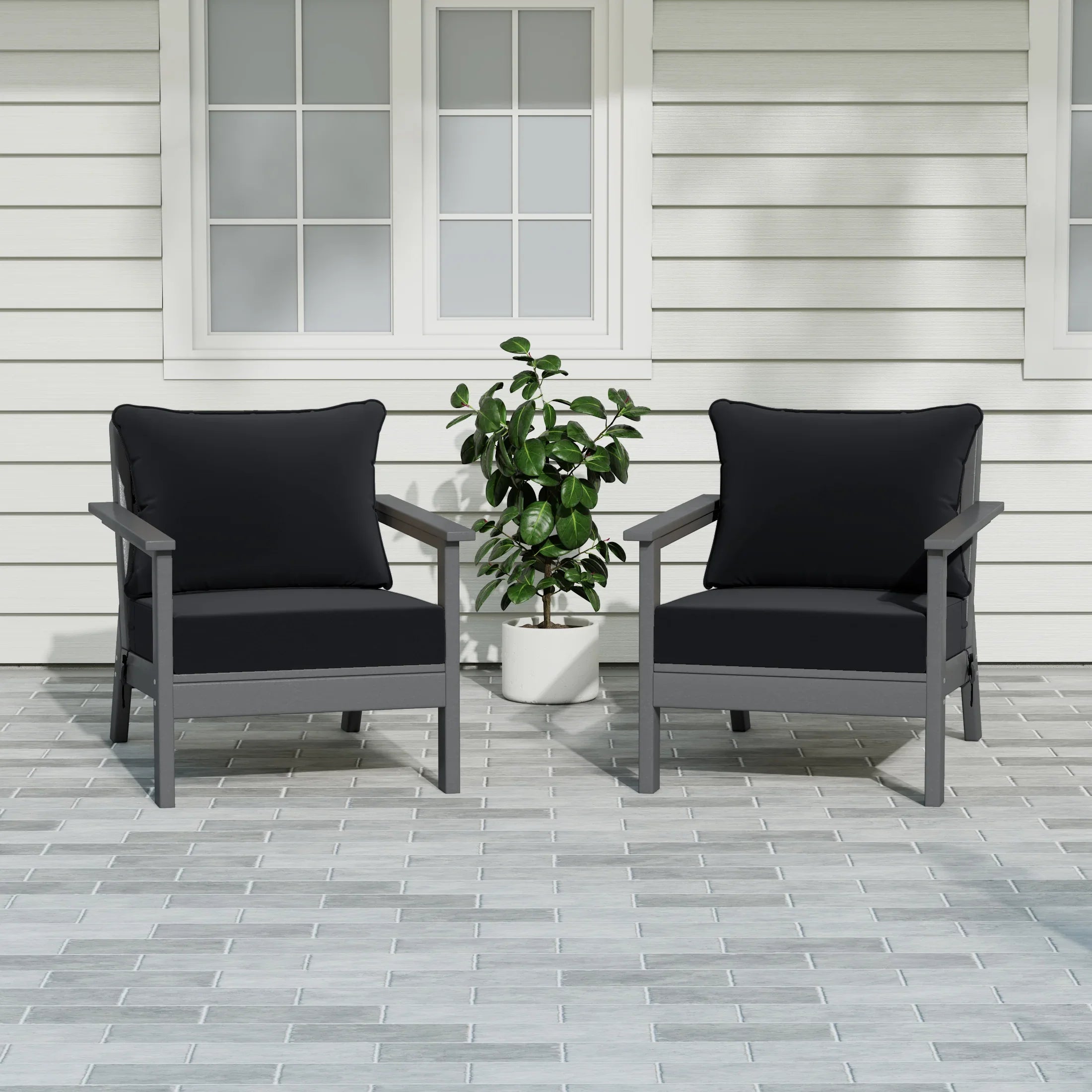 Portsmouth Outdoor Modern HDPE Patio Club Chairs with Deep Seat Cushions (Set of 2)