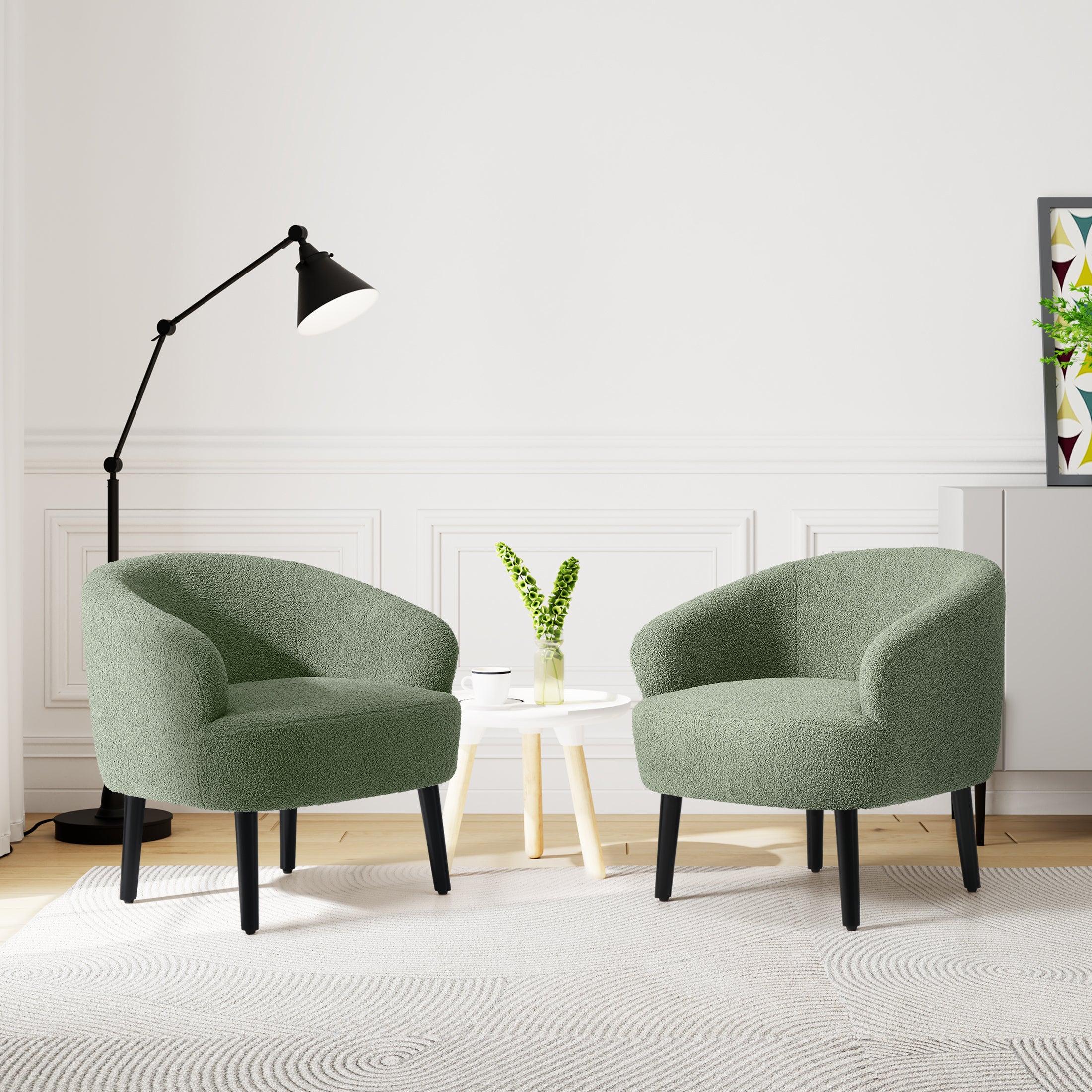 Celine 29" Wide Mid Century Modern Club Barrel Accent Armchair, Set of Two