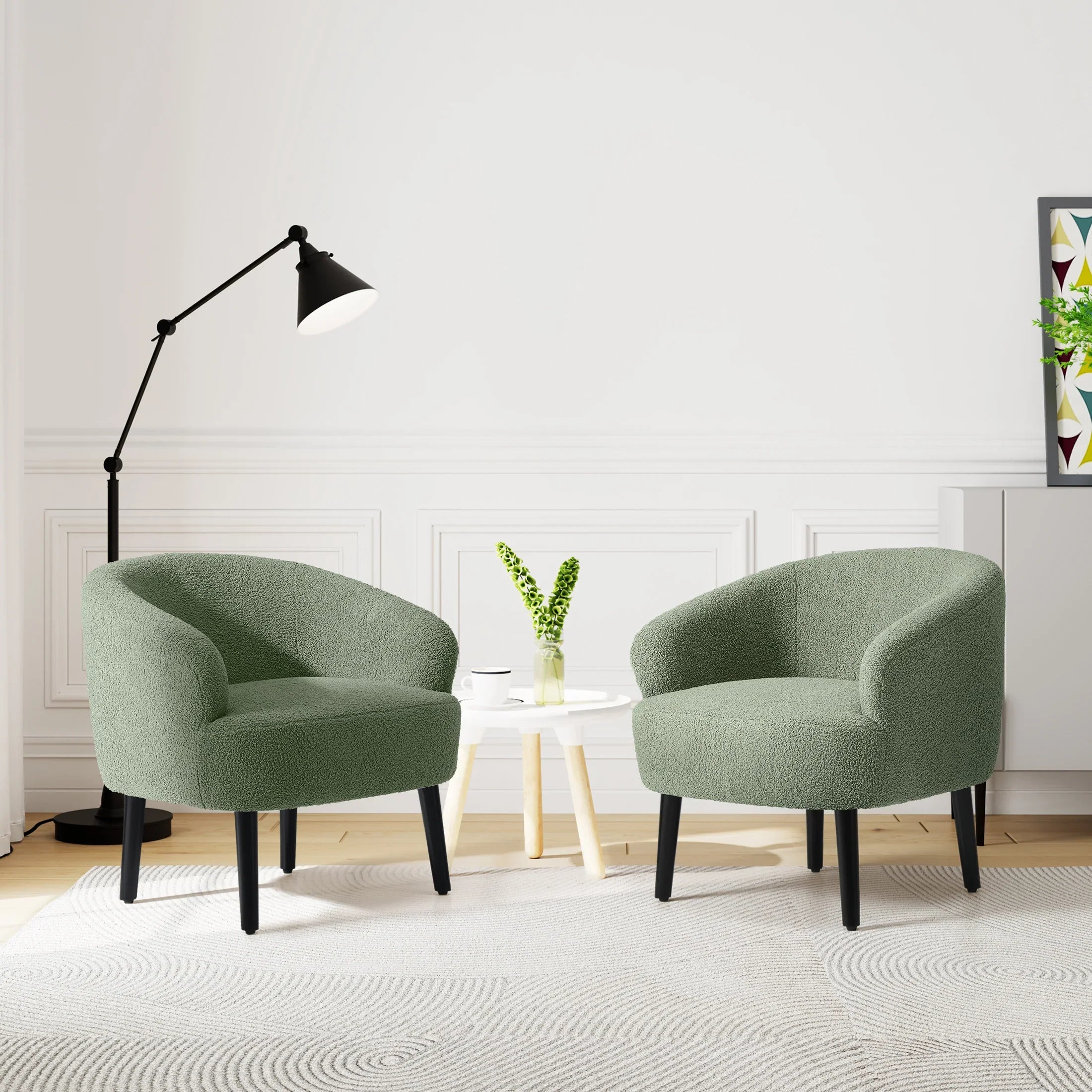 Celine 29" Wide Mid Century Modern Club Barrel Accent Armchair, Set of Two