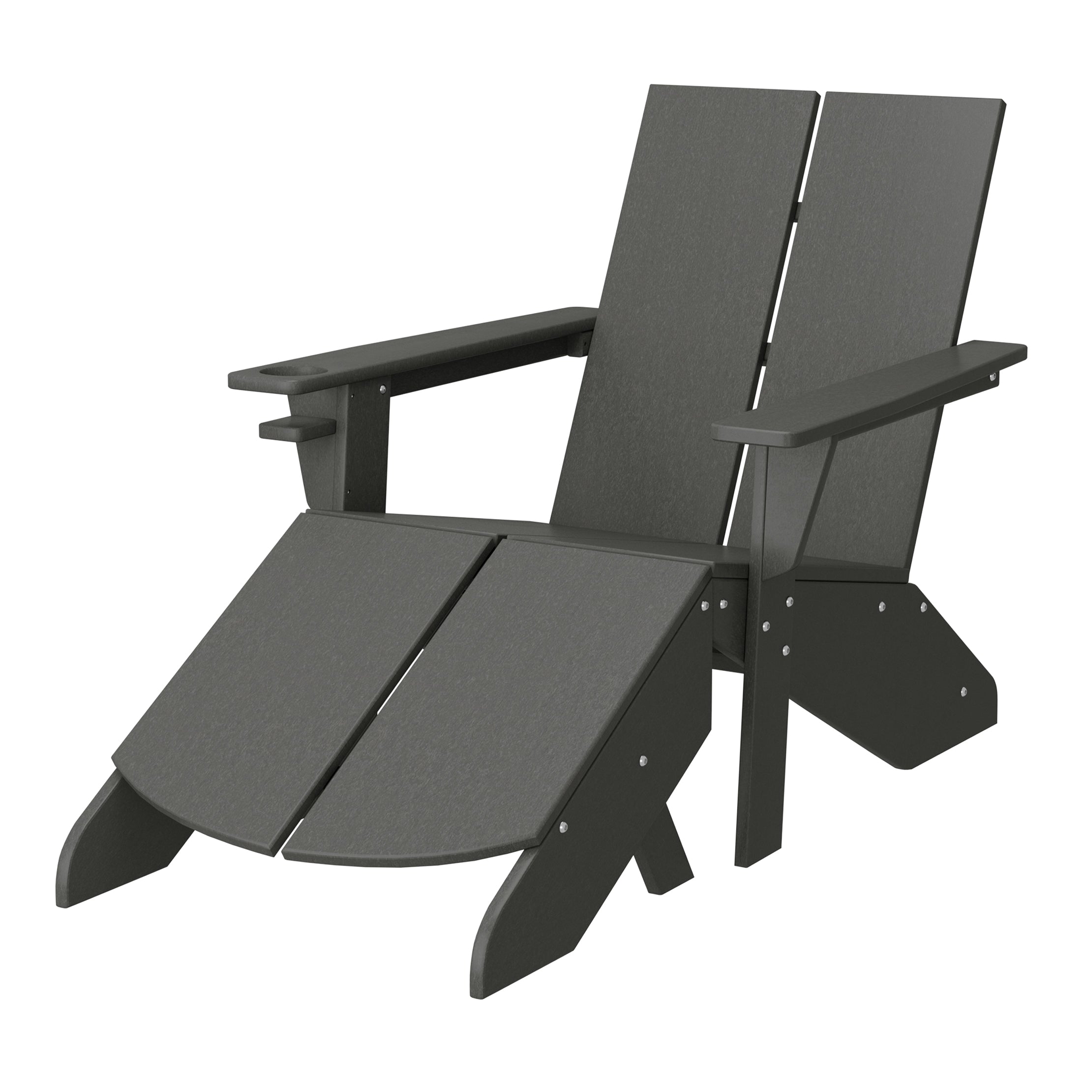 Seaview Outdoor HDPE Modern Adirondack Chair with Folding Patio Ottoman and Cup Holder