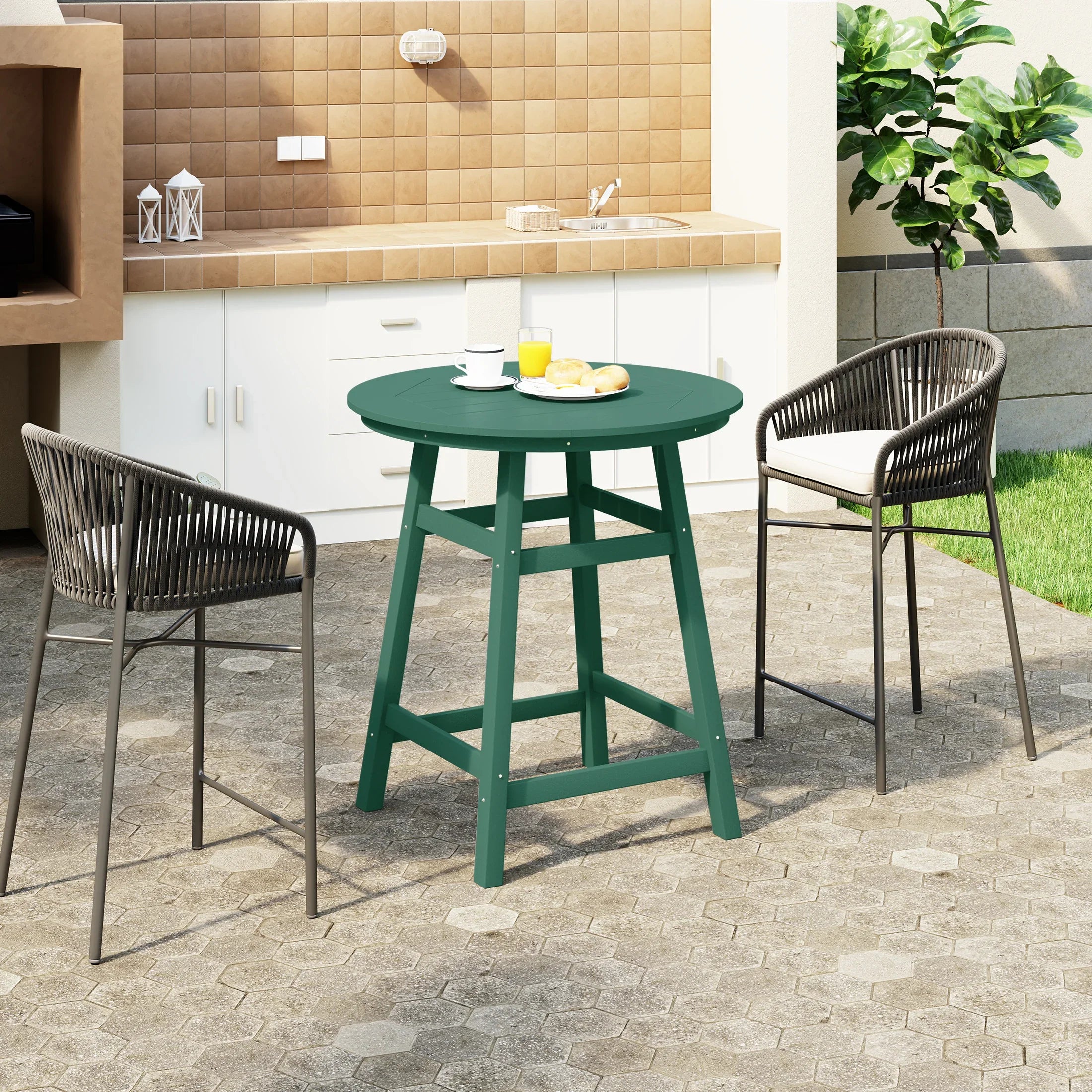 Paradise Outdoor 35" HDPE Round Patio Counter Height Bar Table