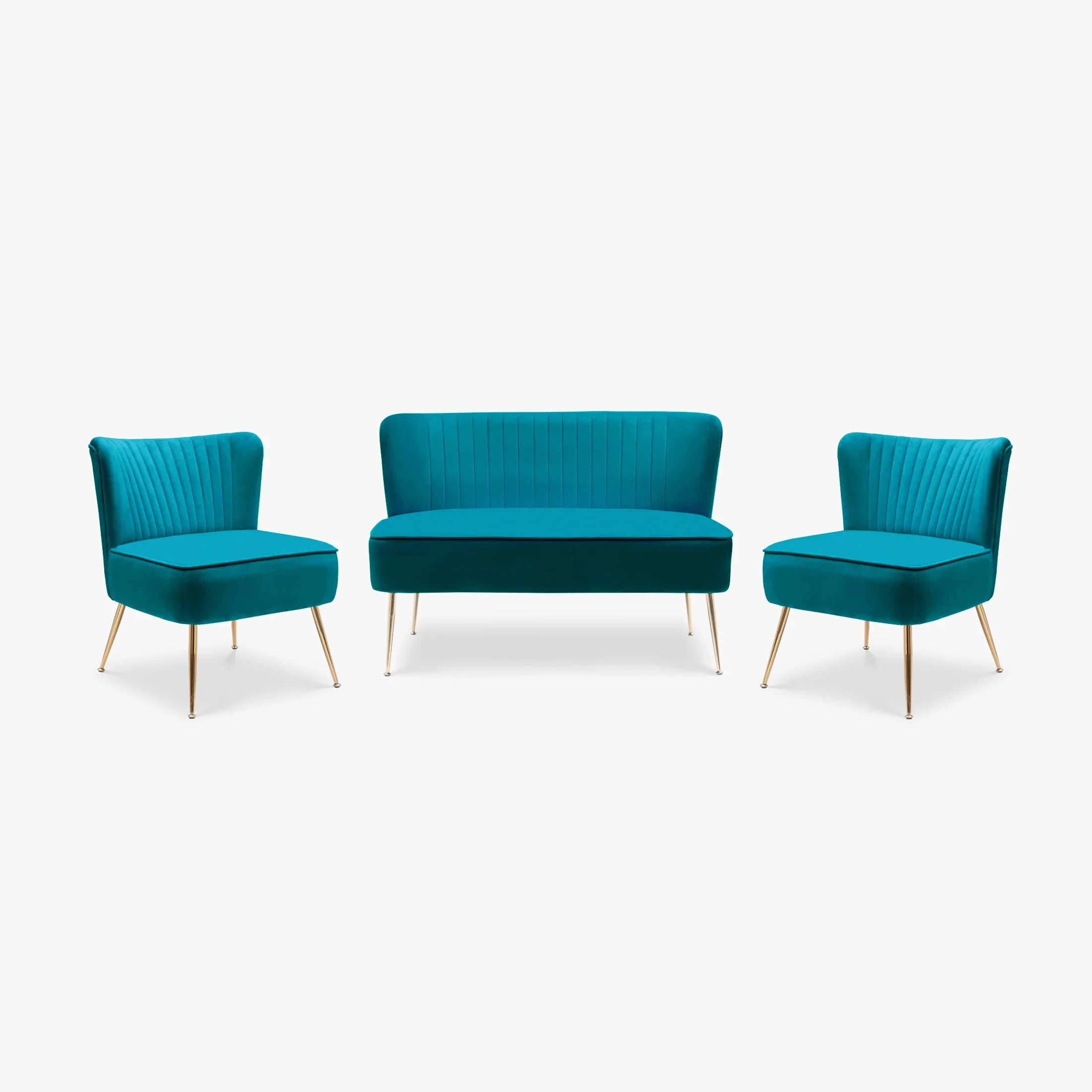 Alaia Mid Century Modern Tufted Velvet Loveseat Sofa and 25" Accent Chair 3-Piece Set