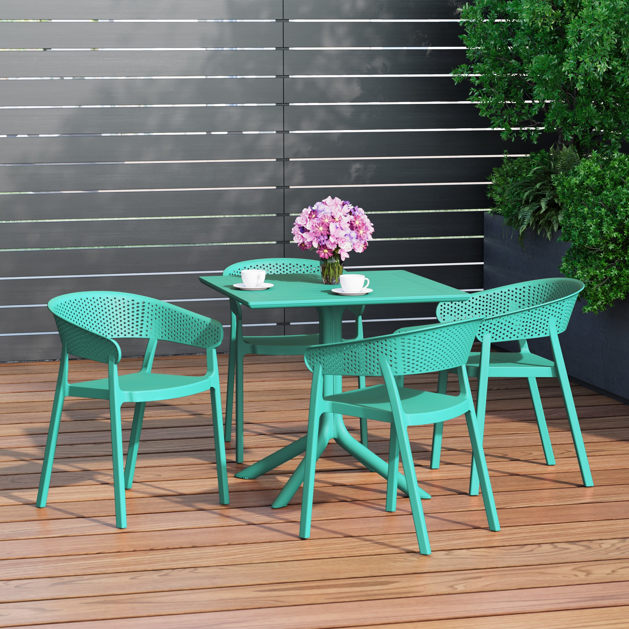 Sunshine 5-Piece Outdoor Resin Square Patio Dining Table Set with Stackable Patio Dining Chairs