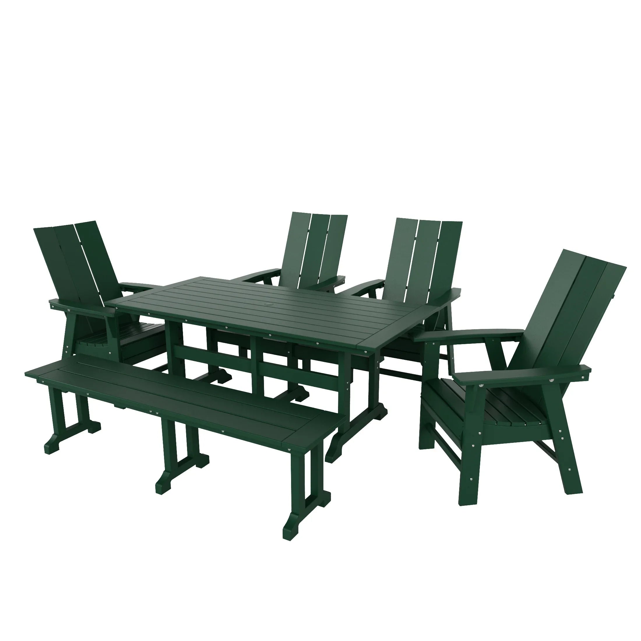 Palms 6 Piece Outdoor Patio Dining Table and Armchair Dining Bench Set