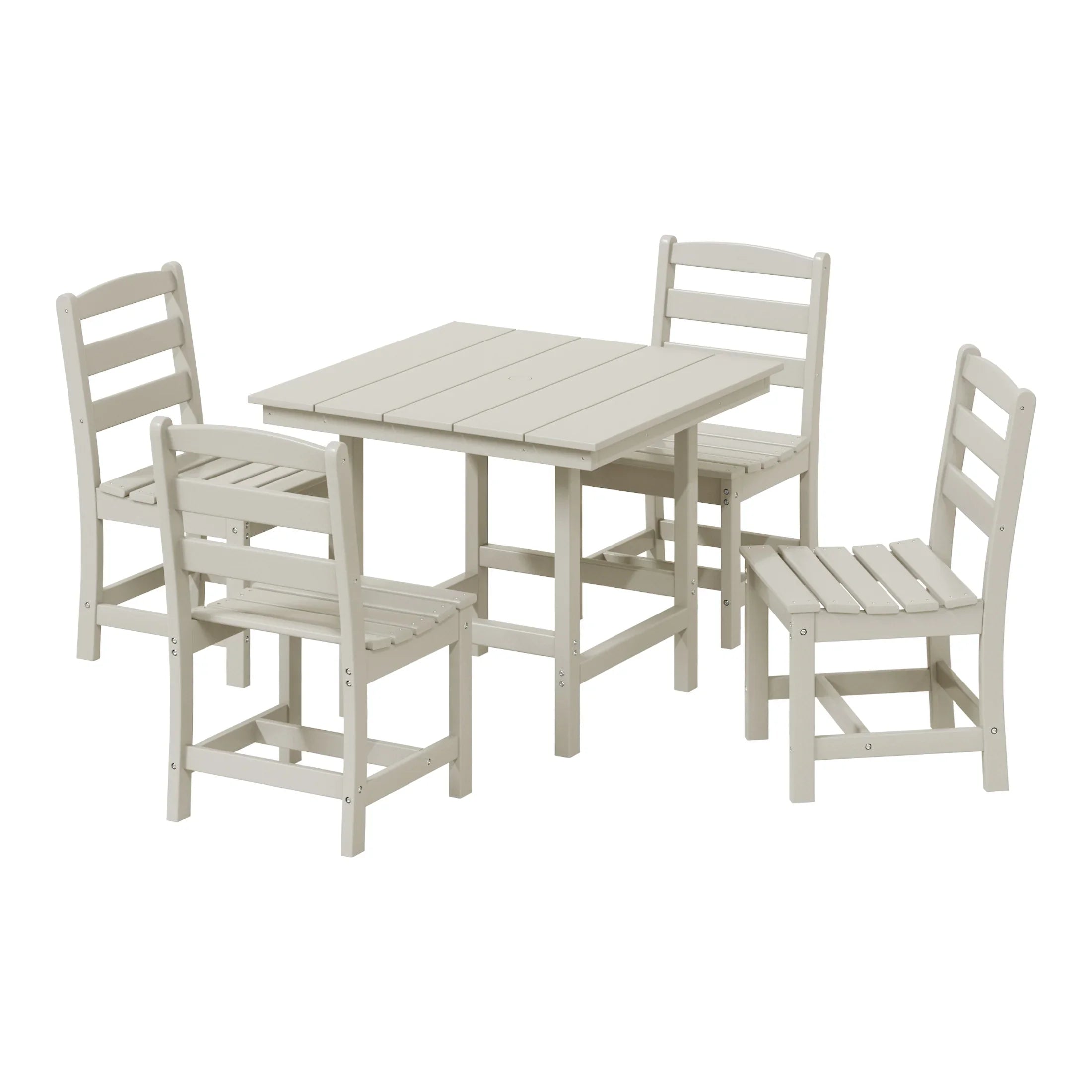 Palms 5-Piece HDPE Outdoor Square Patio Dining Table Set with Armless Side Chairs