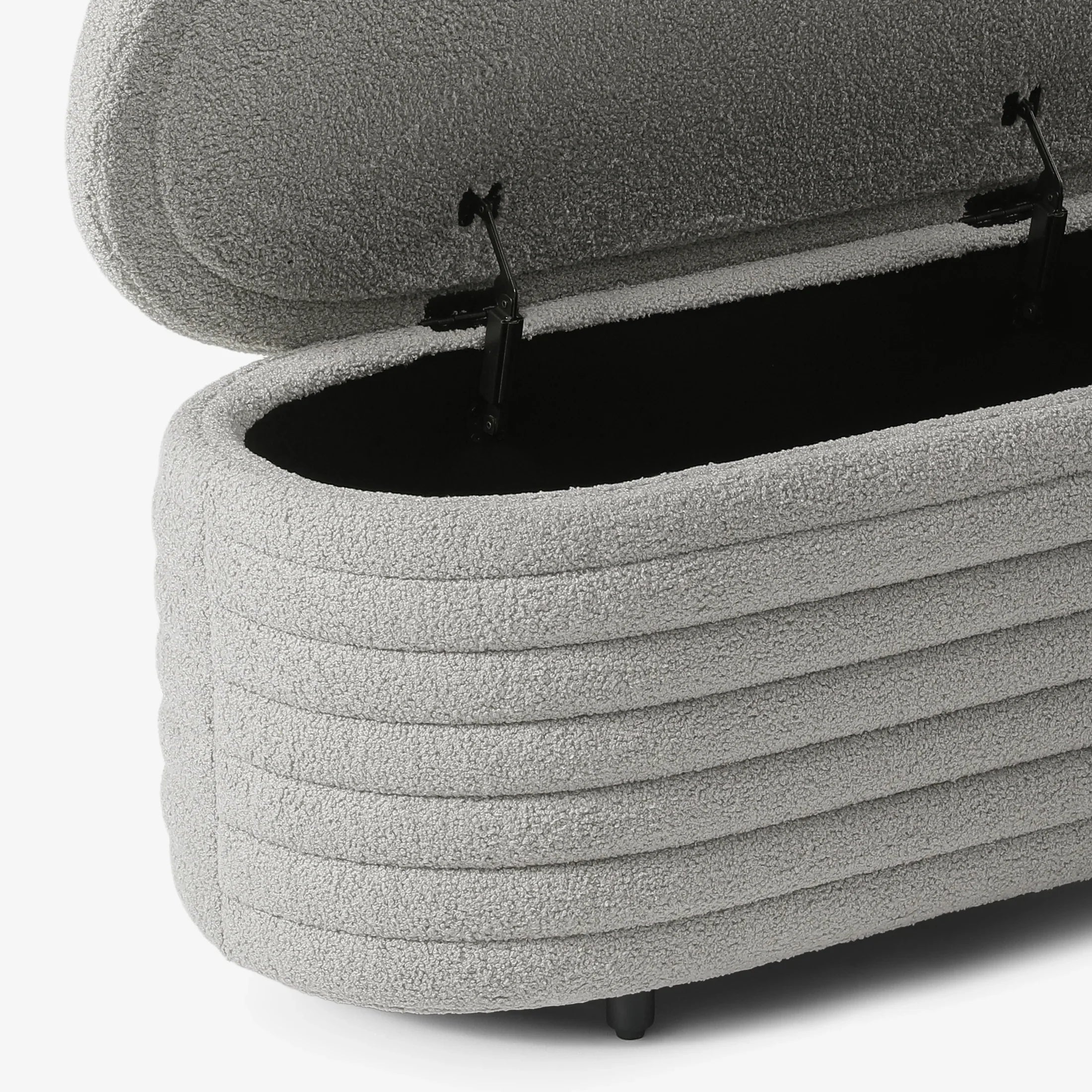 Celine 42" Wide Mid-Century Modern Upholstered Teddy Sherpa Tufted Oval Storage Ottoman Bench