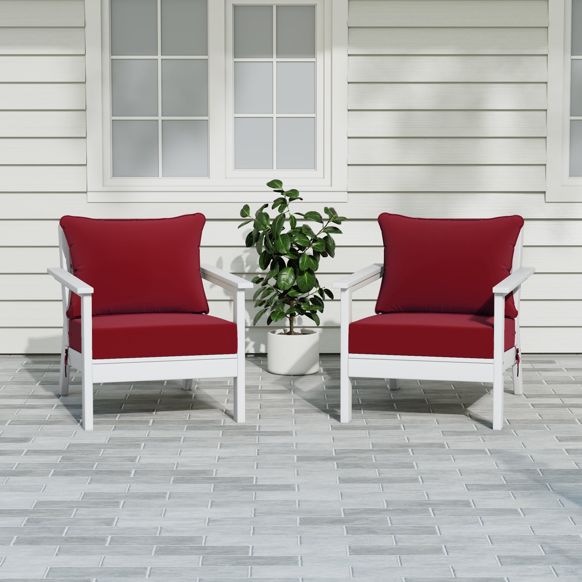 Portsmouth Outdoor Modern HDPE Patio Club Chairs with Deep Seat Cushions (Set of 2)