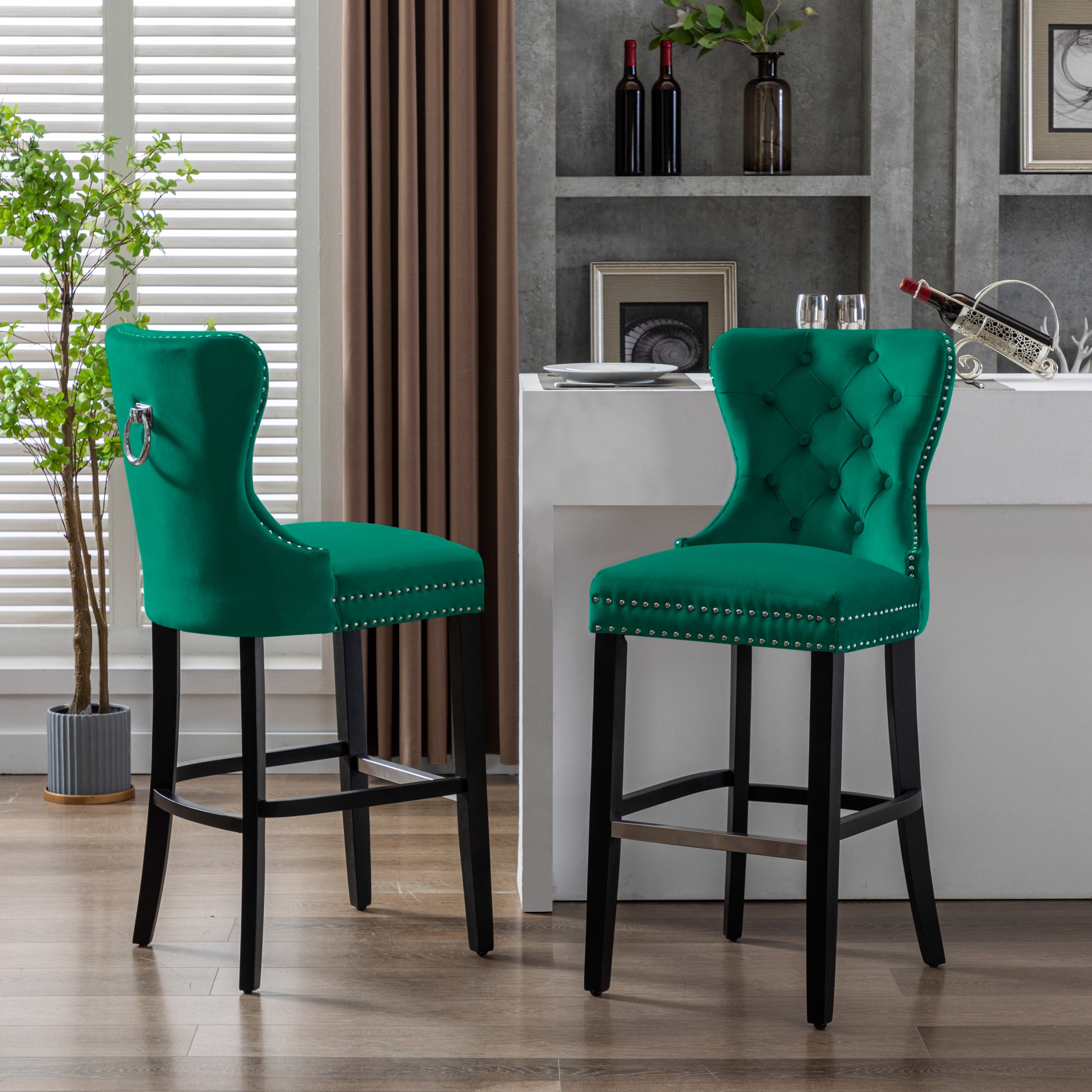 Hank 29" Tufted Velvet Bar Stool (Set of 2), Black