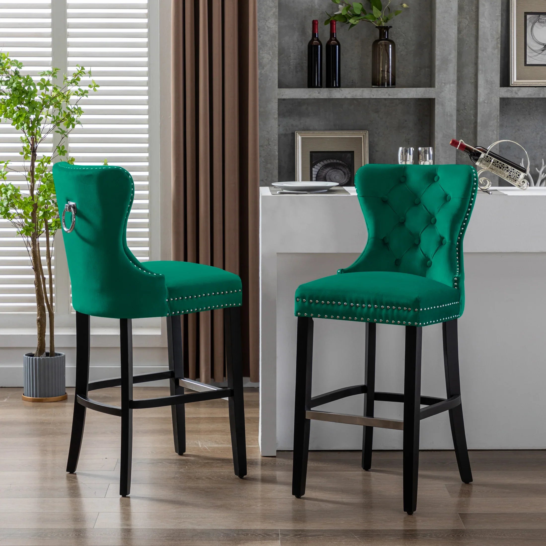 Hank 29" Tufted Velvet Bar Stool (Set of 2), Black
