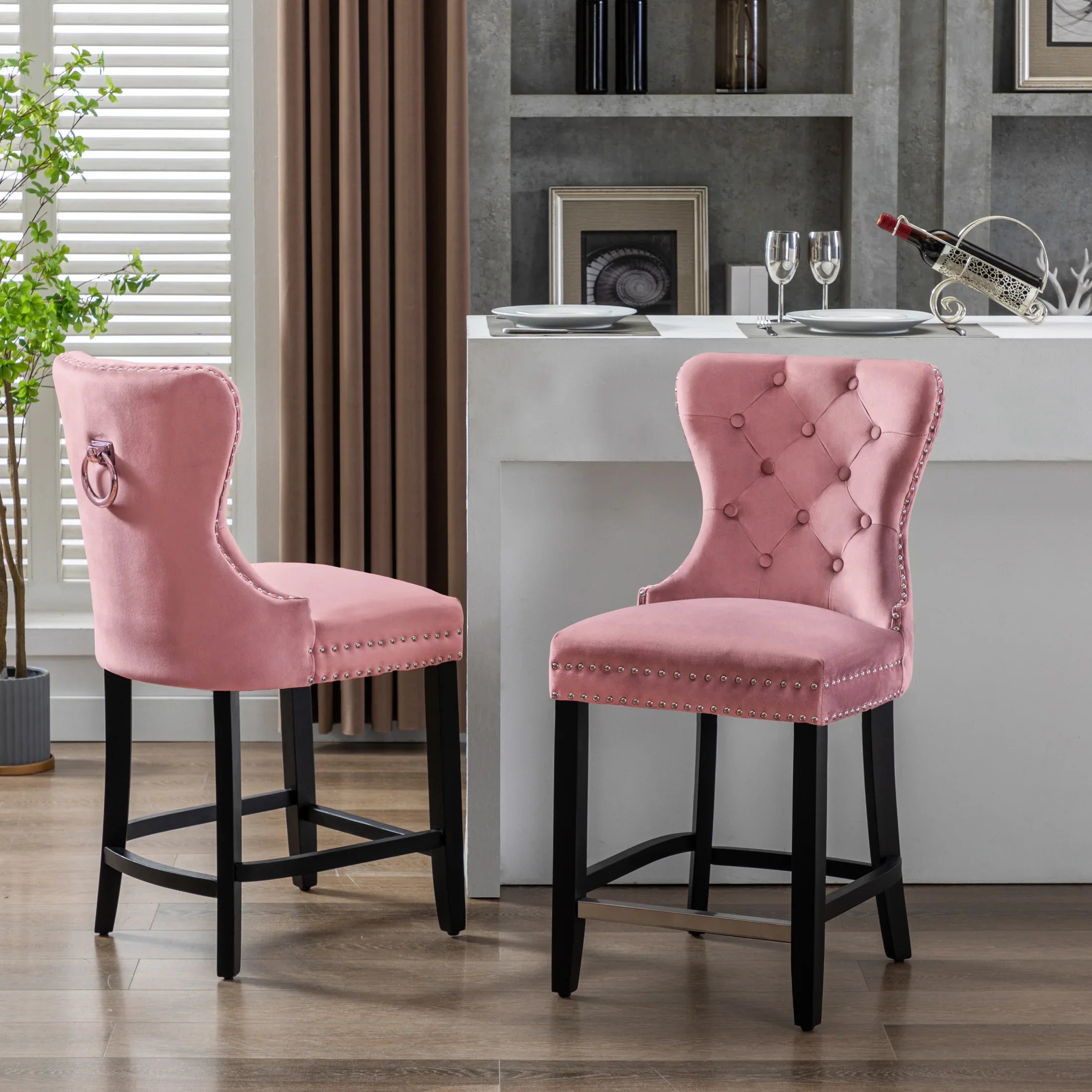 Hank 24" Tufted Velvet Counter Stool (Set of 2), Black