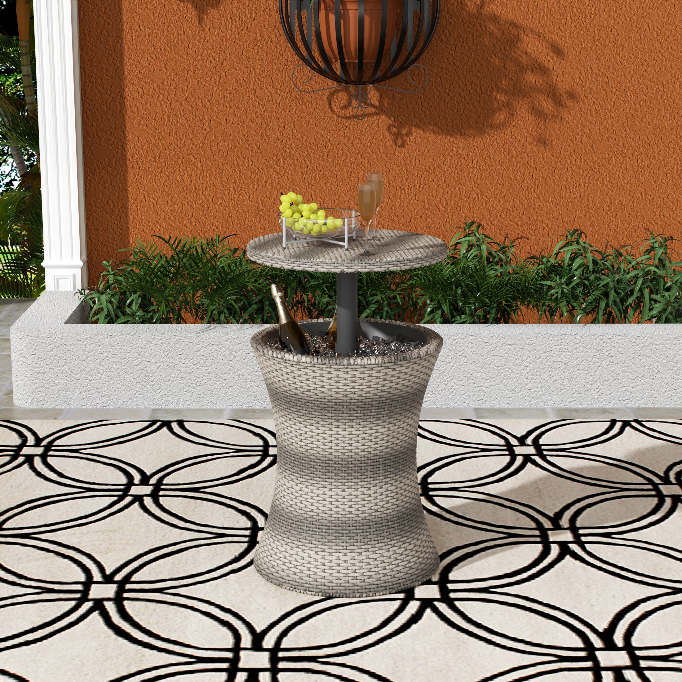 Wynston PE Rattan Wicker Adjustable Outdoor Bar Cooler Side Table