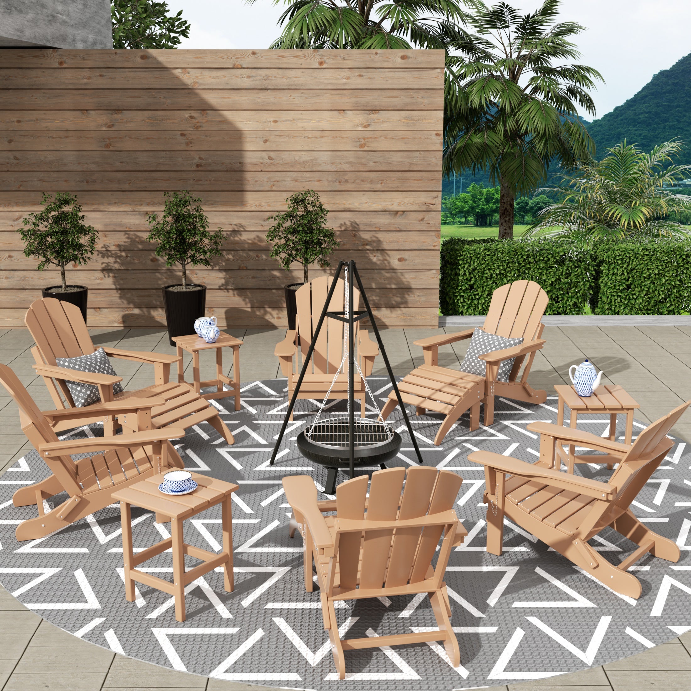 Paradise 12-Piece Outdoor Folding Poly Adirondack Chair With Ottoman And Side Table