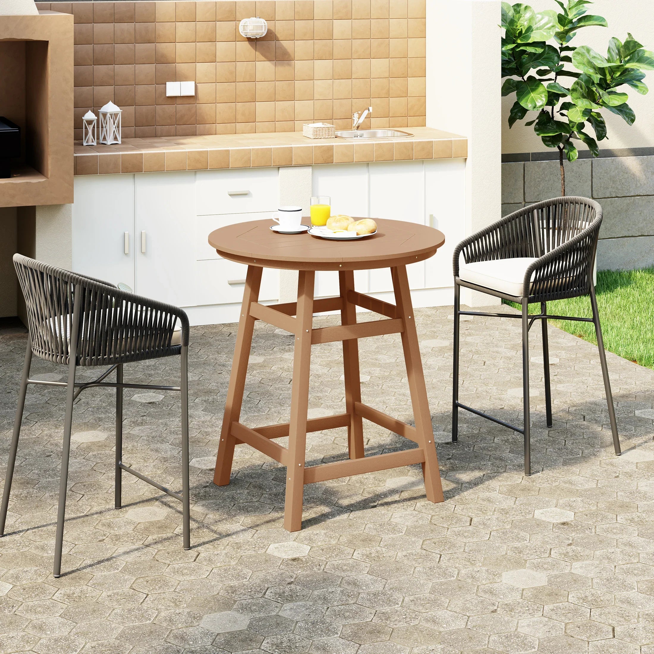Paradise Outdoor 35" HDPE Round Patio Counter Height Bar Table