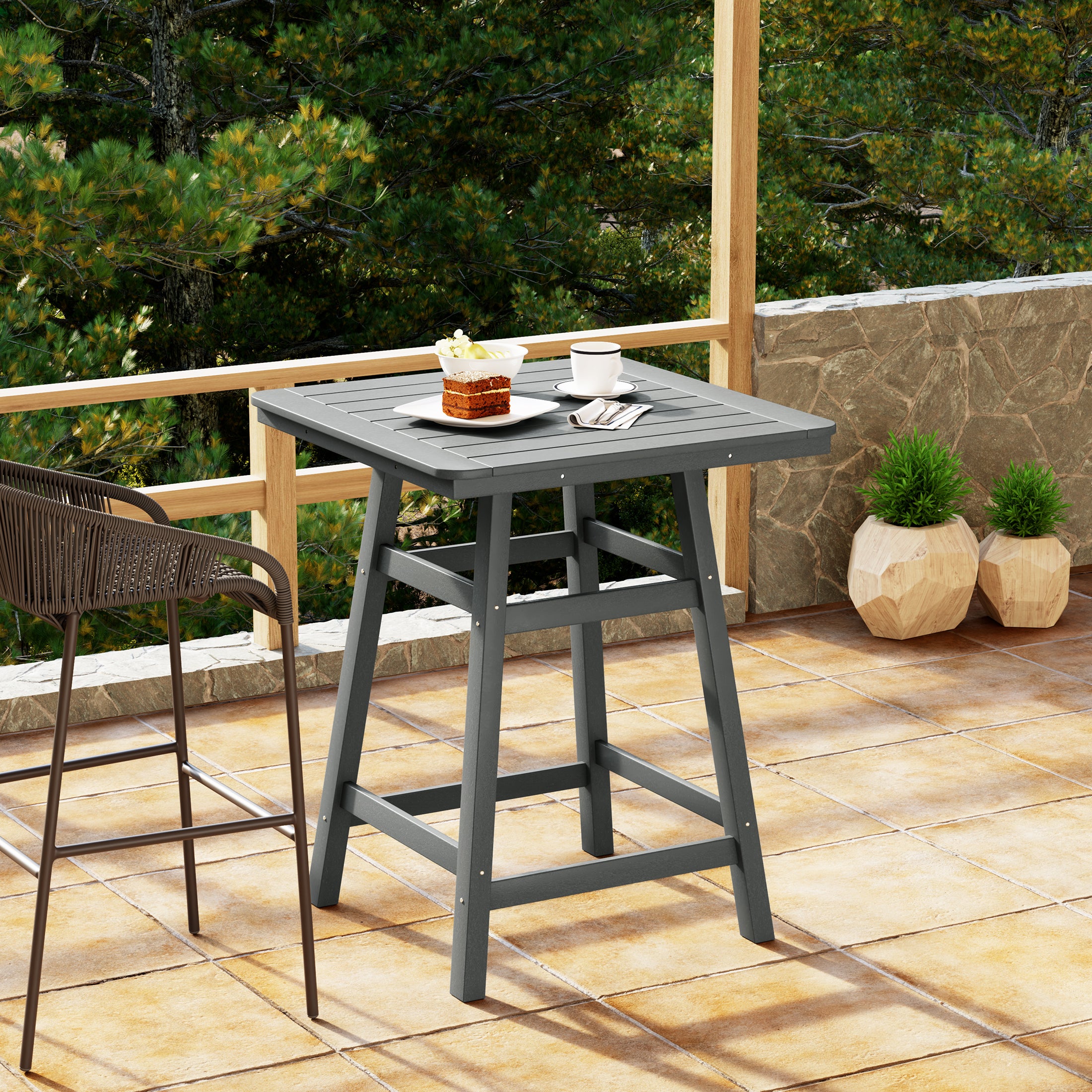 Paradise 30" Square Outdoor Patio Counter High Bistro Bar Table With Umbrella Hole