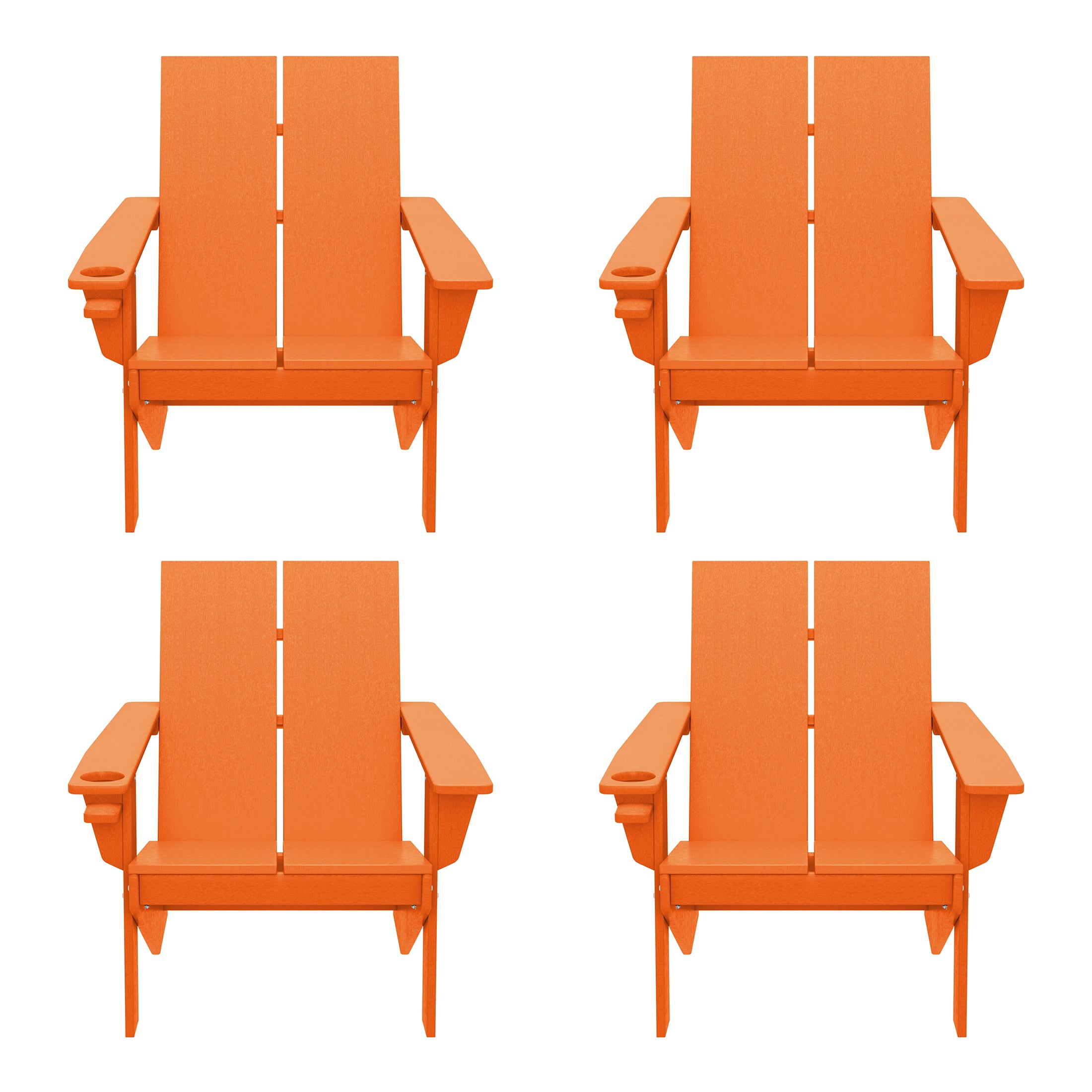 Seaview Outdoor HDPE Modern Adirondack Chair with Cup Holder (Set of 4)