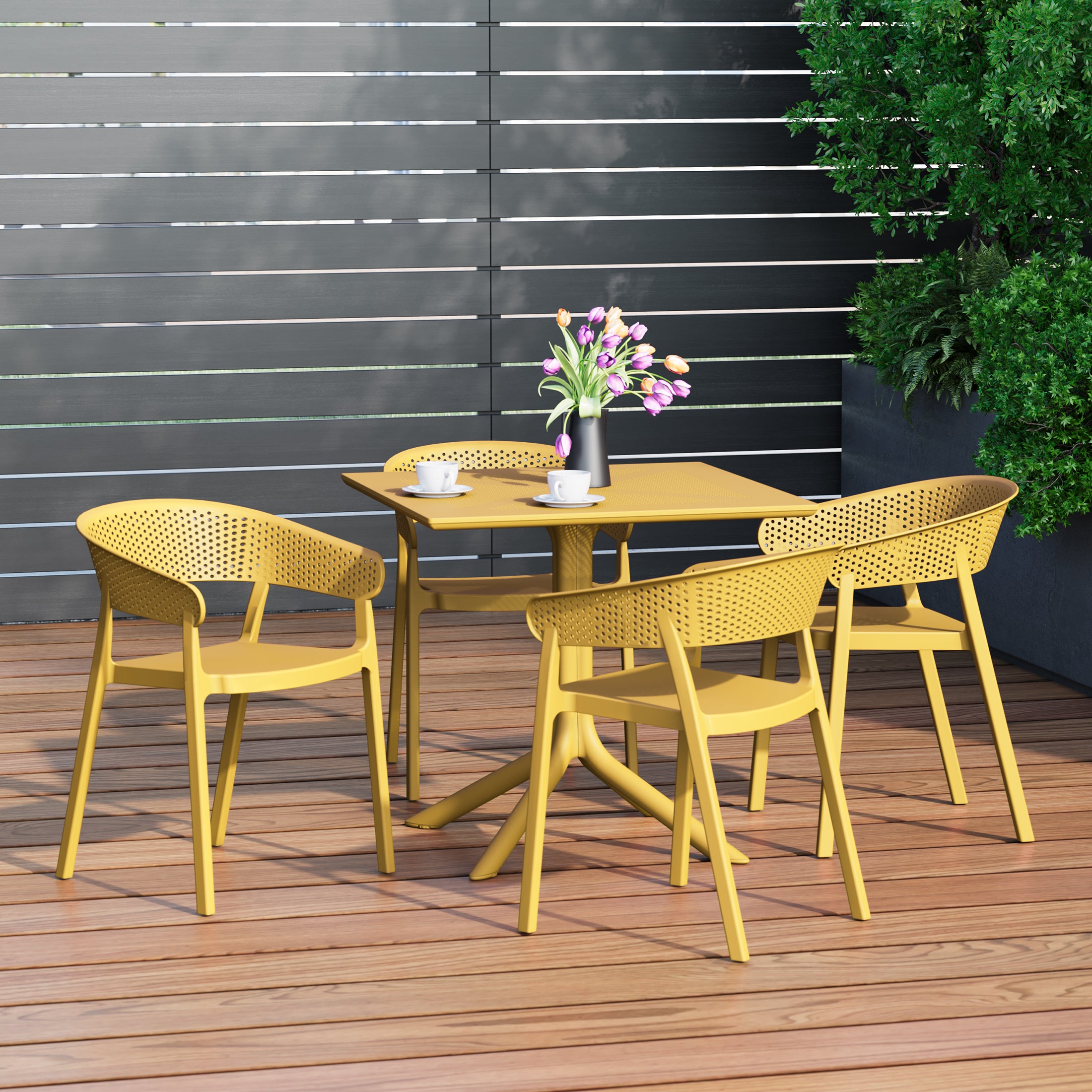 Sunshine 5-Piece Modern Patio Square Dining Table Set with Stackable Patio Dining Chairs