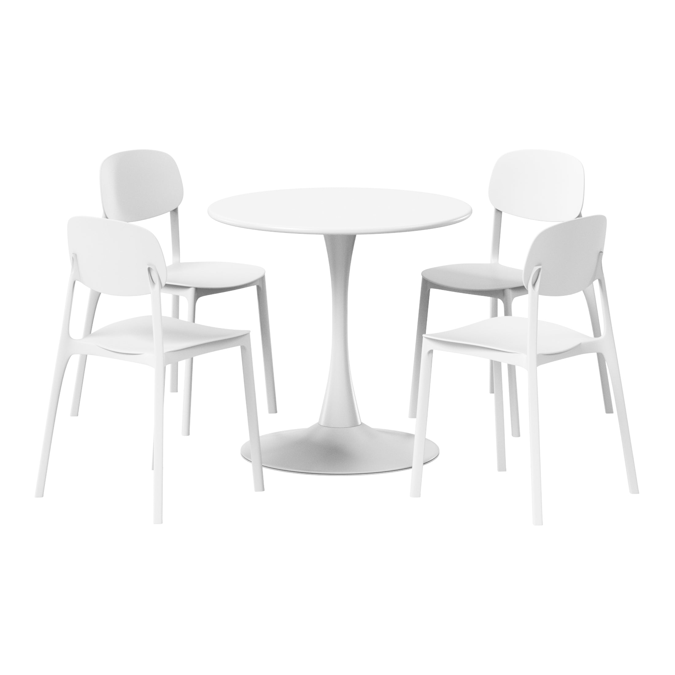 Sunshine 5-Piece Indoor Outdoor Metal Round Patio Dining Table Set With Stackable Resin Patio Side Chairs