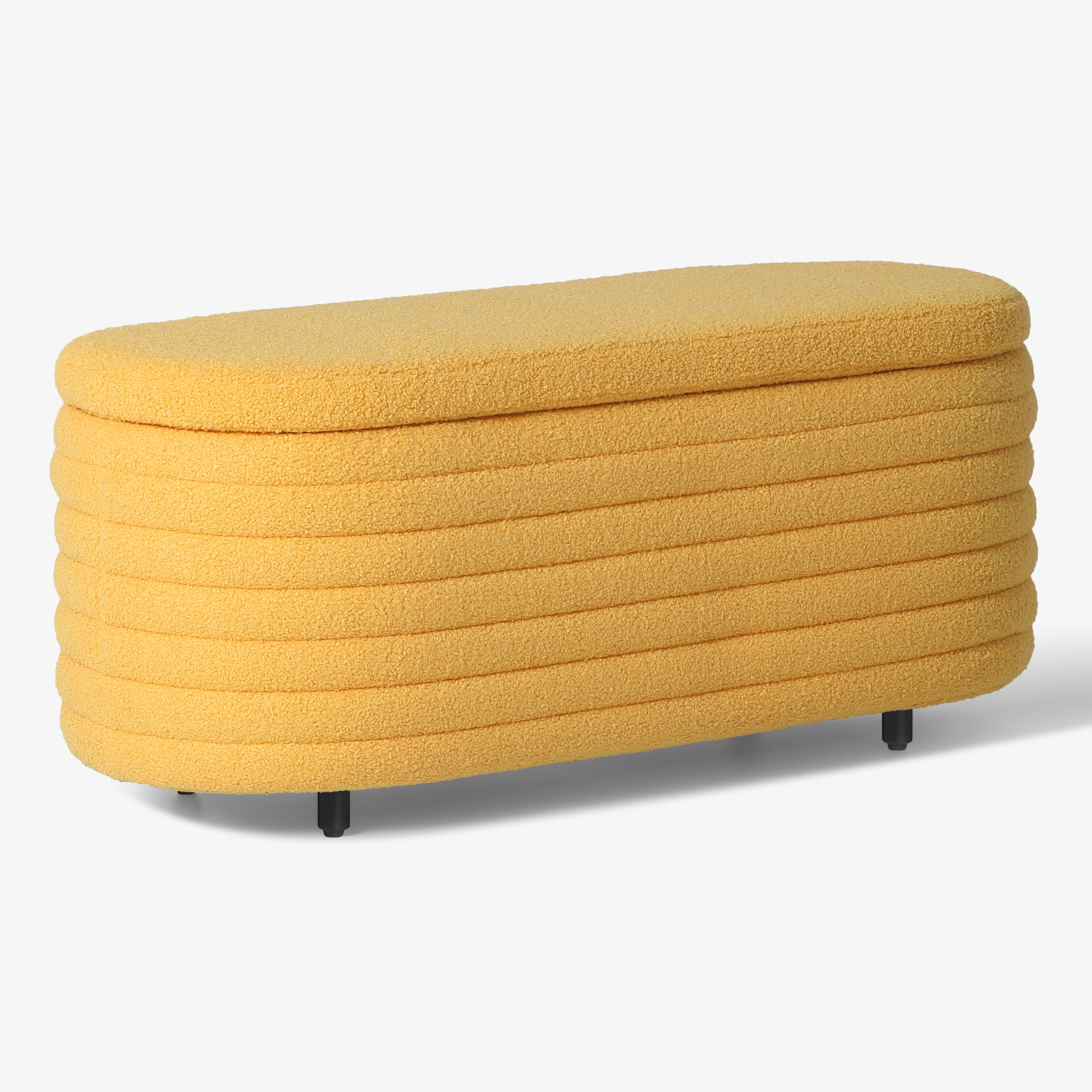 Celine 42" Wide Mid-Century Modern Upholstered Teddy Sherpa Tufted Oval Storage Ottoman Bench