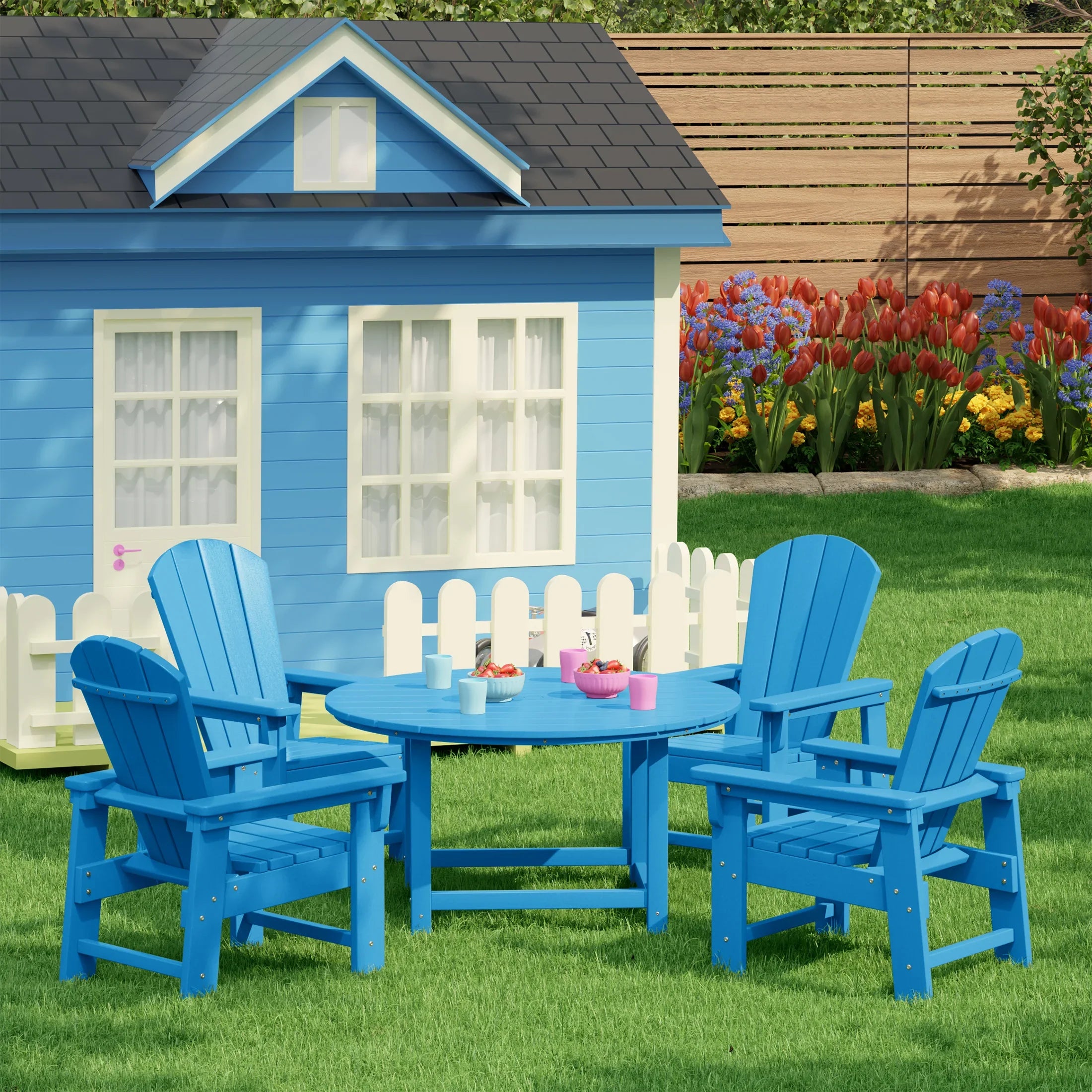 Paradise Kids 5-Piece HDPE Outdoor Patio Round Dining Table and Chairs Set