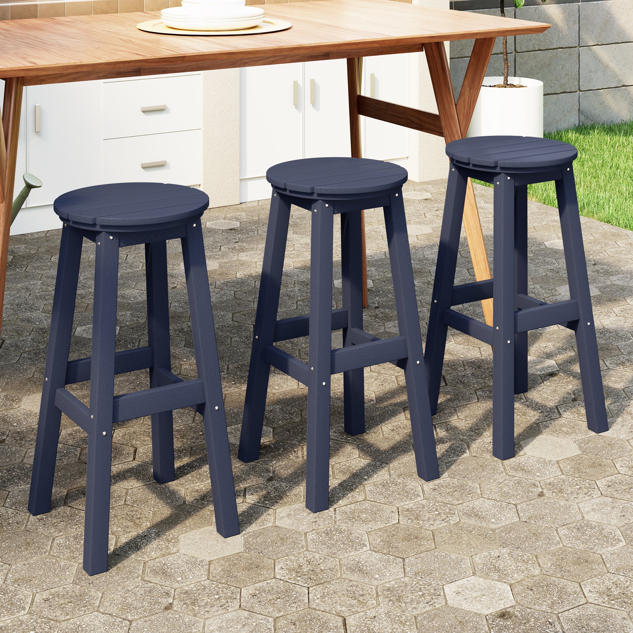 Paradise 29" HDPE Outdoor Patio Round Bar Stool Set of 3
