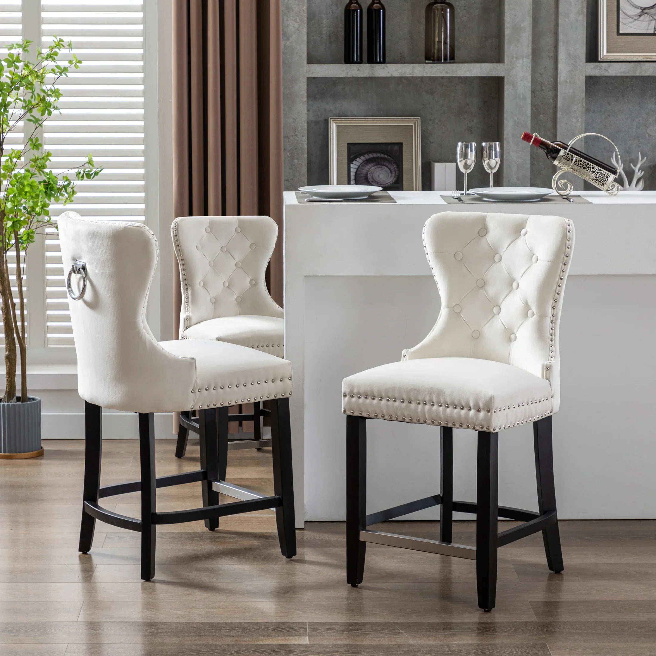 Hank 24" Tufted Velvet Counter Stool (Set of 3)