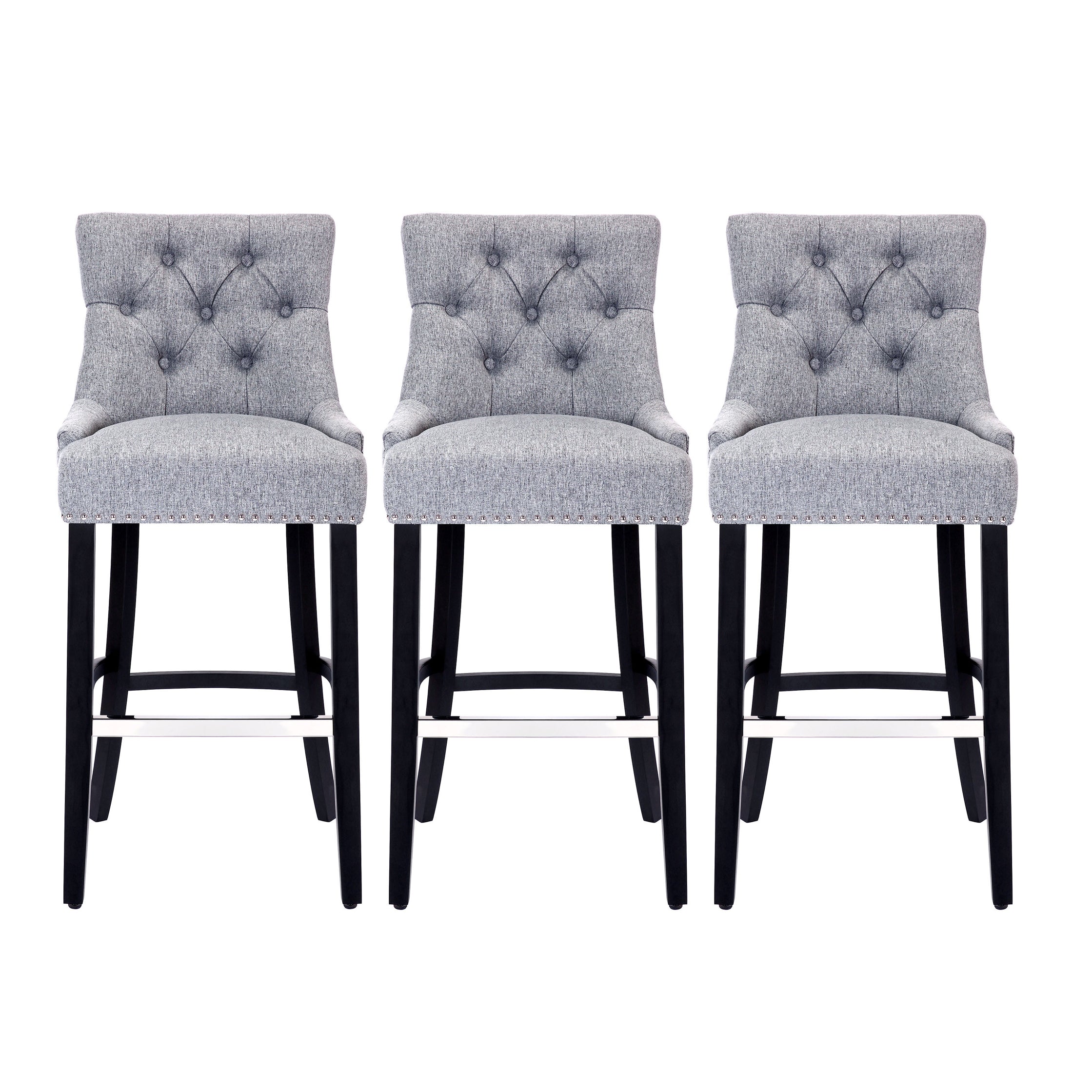 Bellmount 29" Upholstered Wood Bar Stool with Tufted Back (Set of 3)