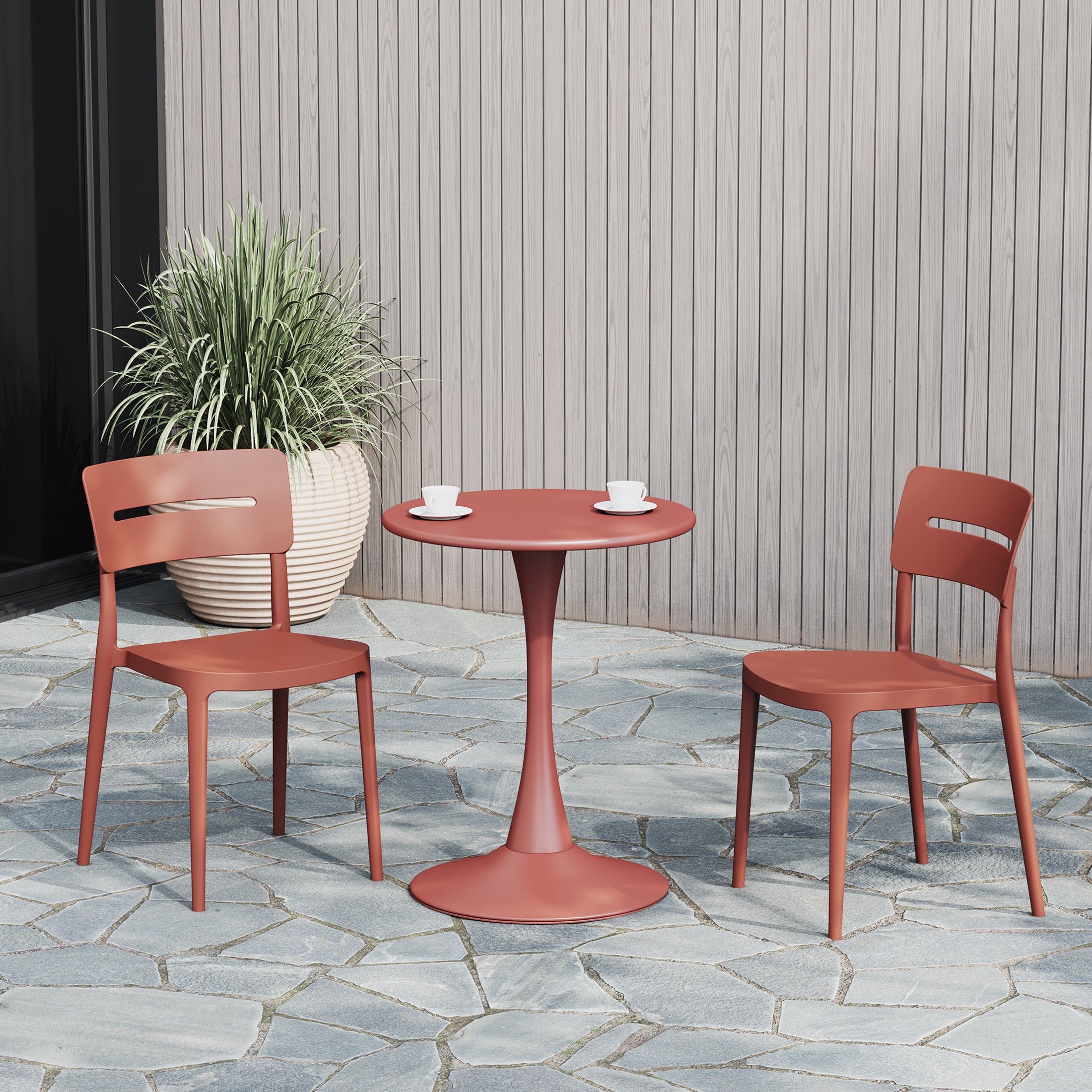 Sunshine 3-Piece Outdoor Round Metal Patio Dining Table Set With Stackable Patio Chairs