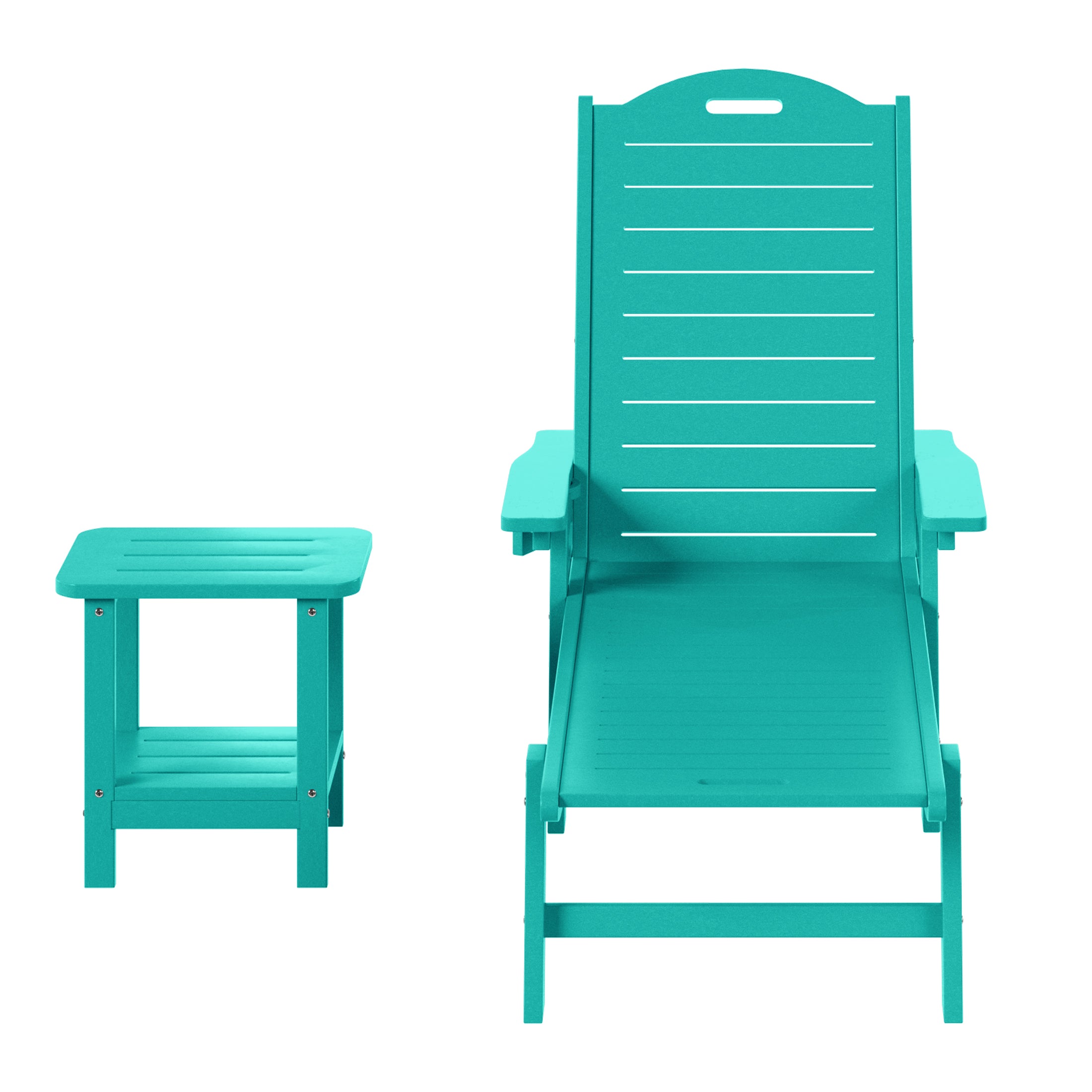 Lago 2-Piece Outdoor Patio Chaise Lounge Chair with Wheels & Cup Holder with Patio Side Table