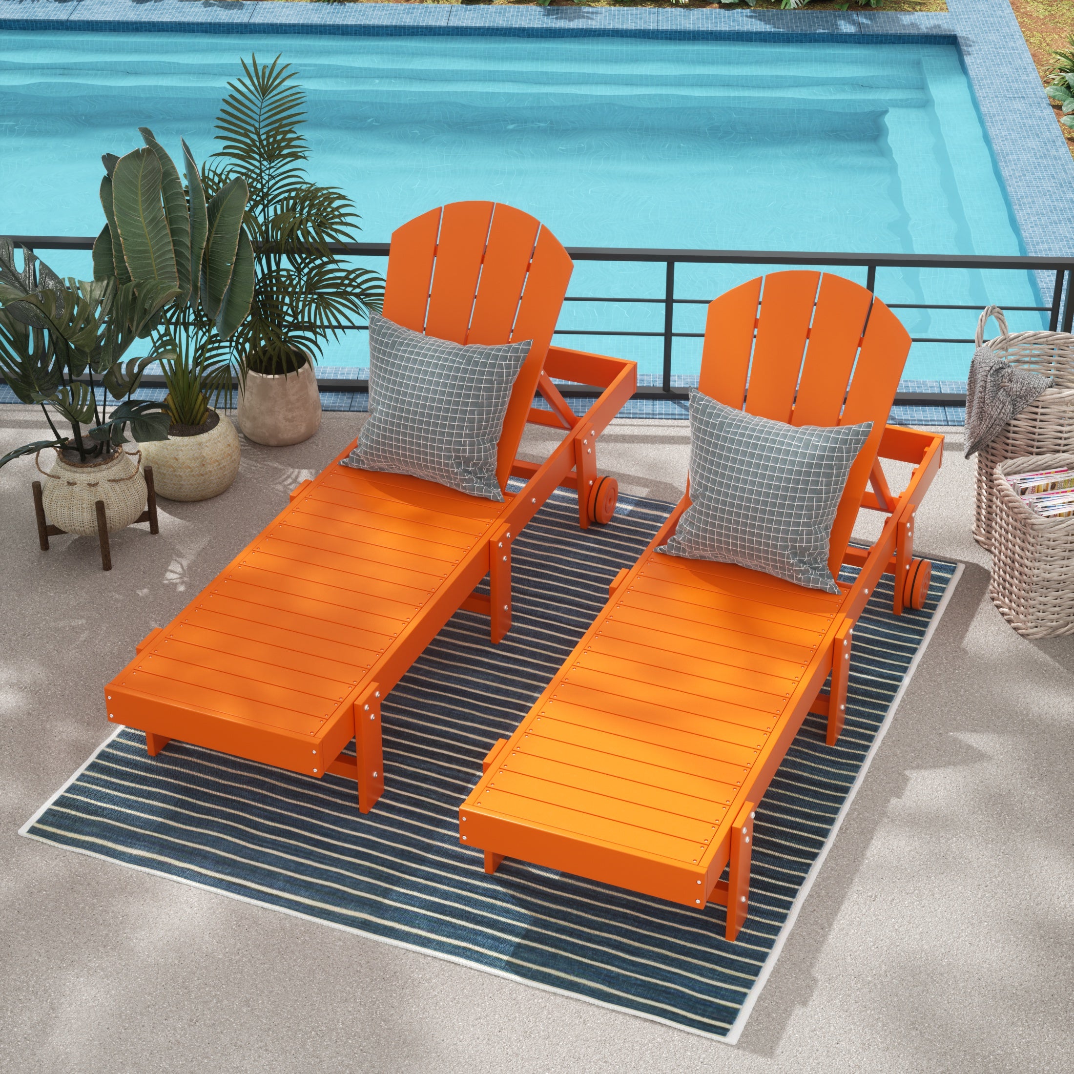 Paradise Adirondack Poly Reclining Chaise Lounge With Wheels (Set Of 2)