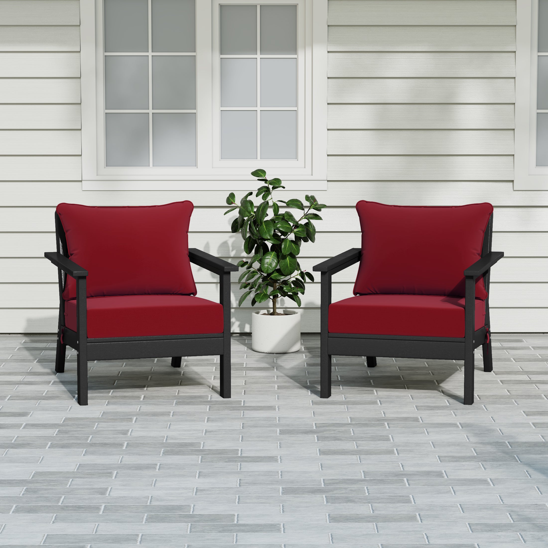 Portsmouth Outdoor Modern HDPE Patio Club Chairs with Deep Seat Cushions (Set of 2)