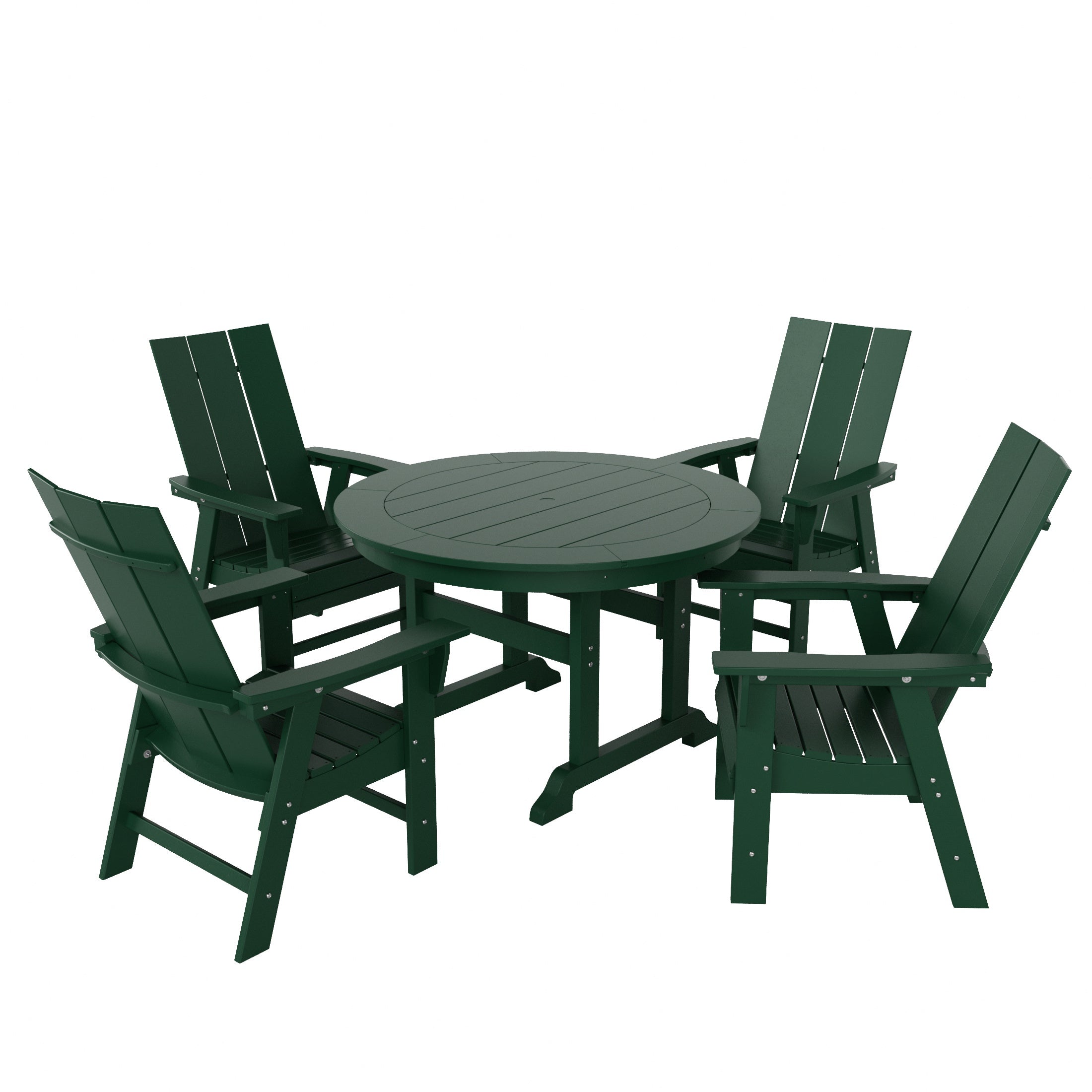 Palms 5 Piece Outdoor Patio Dining Round Table and Modern Armchair Set