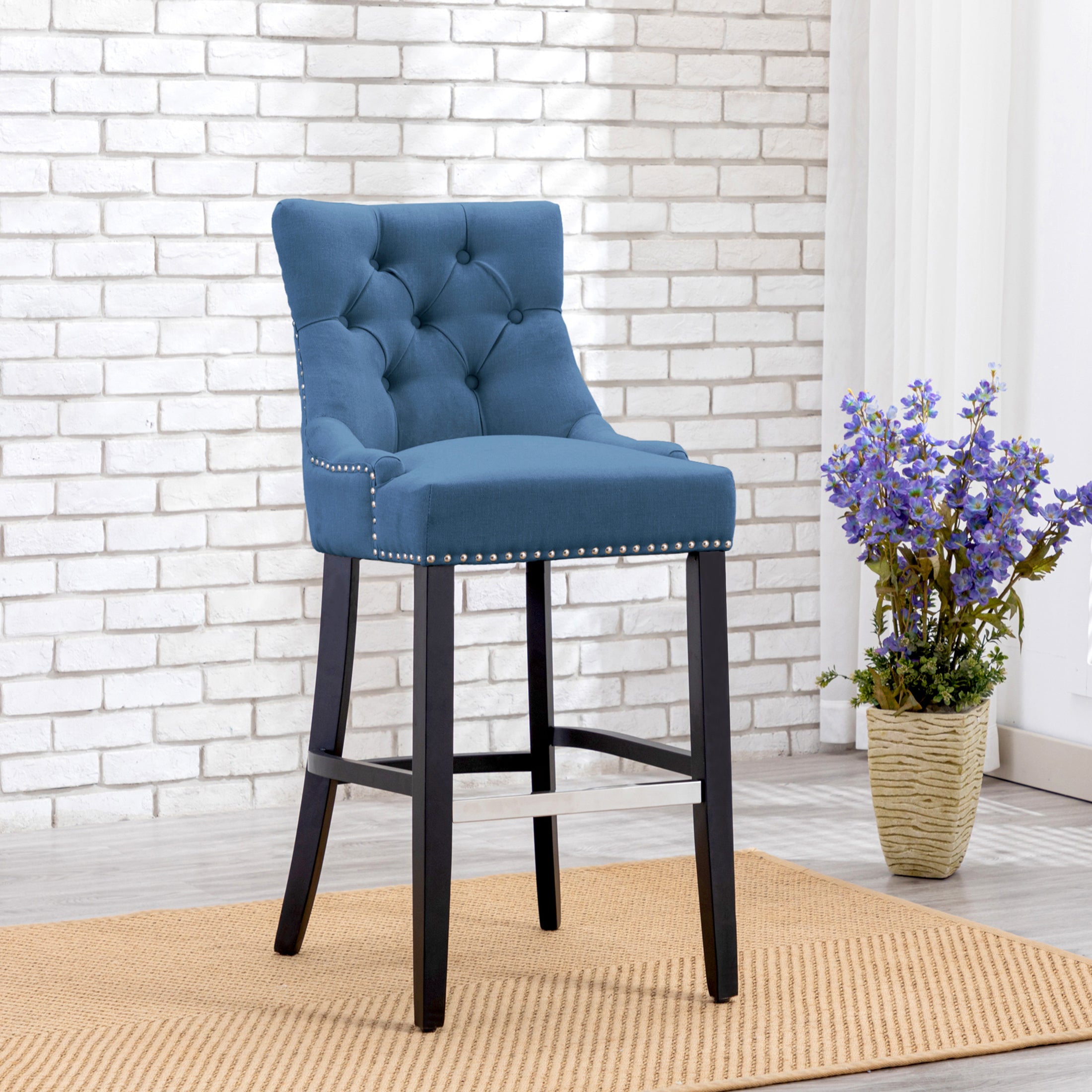 Bellmount 29" Upholstered Wood Bar Stool with Tufted Back