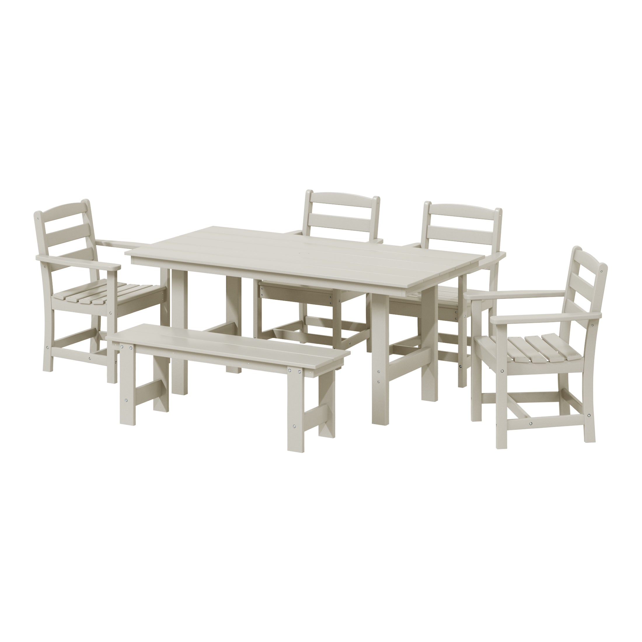 Palms 6-Piece Outdoor HDPE Patio Dining Table Set with Bench