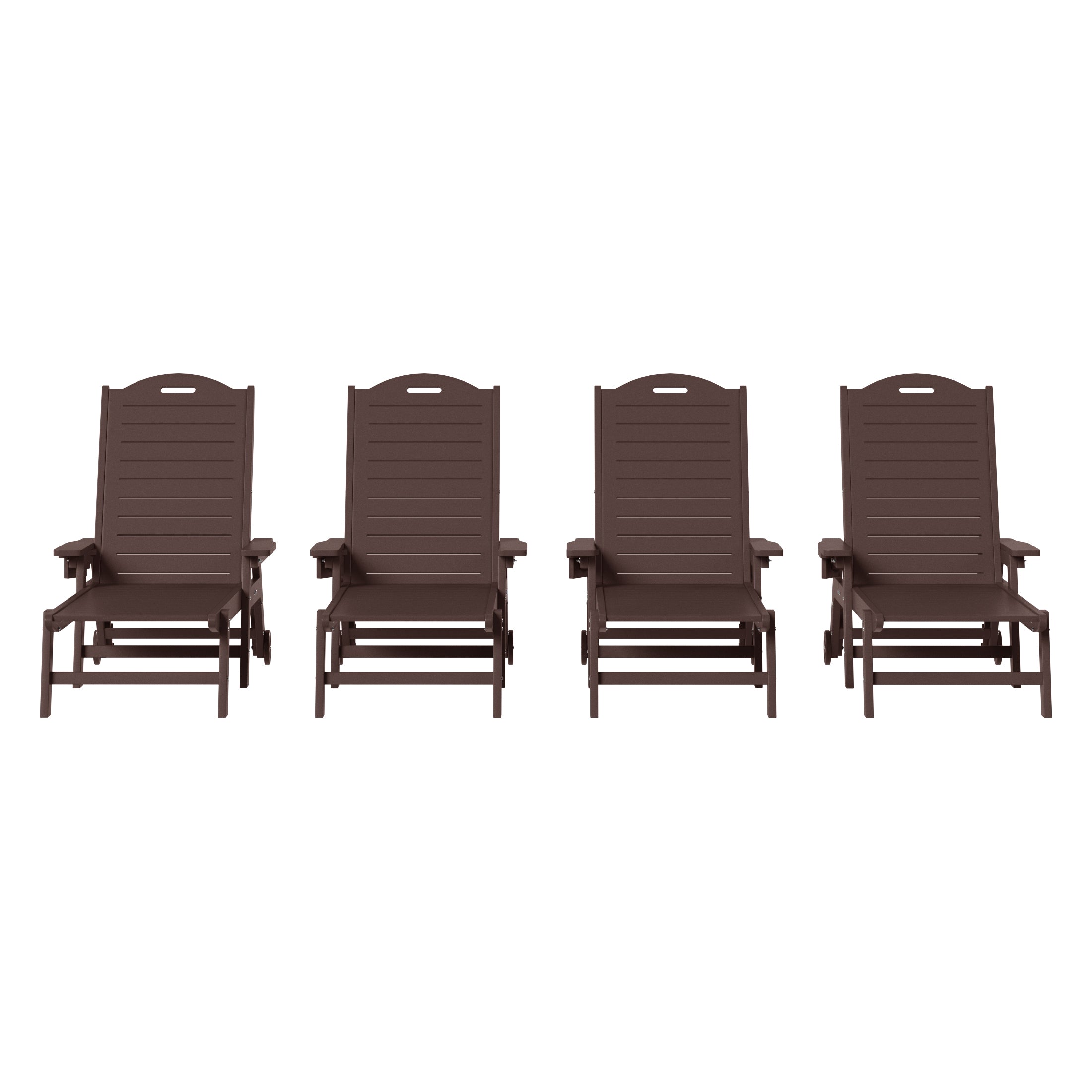 Lago Outdoor HDPE Patio Chaise Lounges With Wheels & Cup Holder (Set of 4)